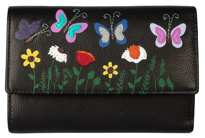 Sophia Tri Fold Purse Black w/extra Card Slots - Mala Leather