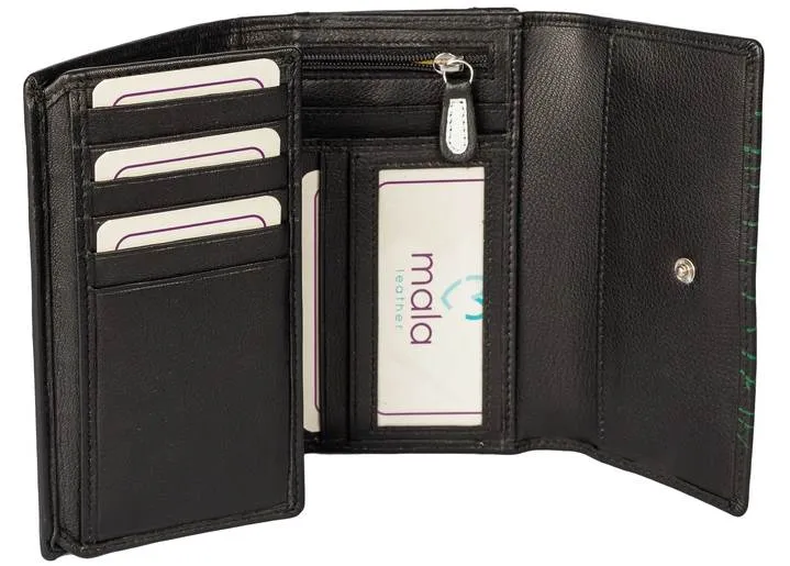 Sophia Tri Fold Purse Black w/extra Card Slots - Mala Leather