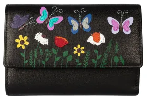 Sophia Tri Fold Purse Black w/extra Card Slots - Mala Leather