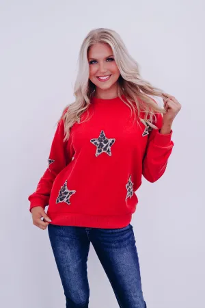 Spotlight Star Patch Sweatshirt- Red