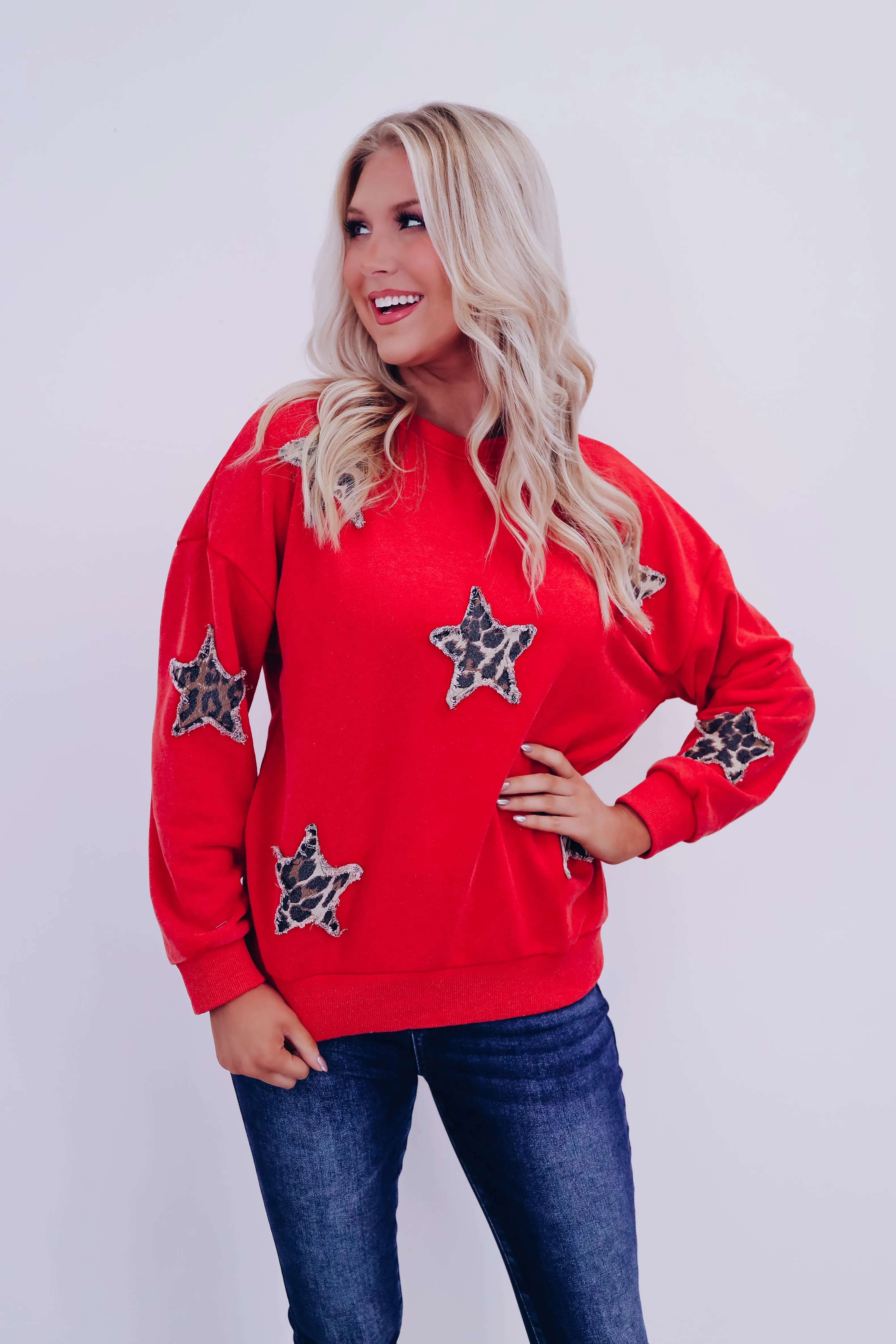 Spotlight Star Patch Sweatshirt- Red