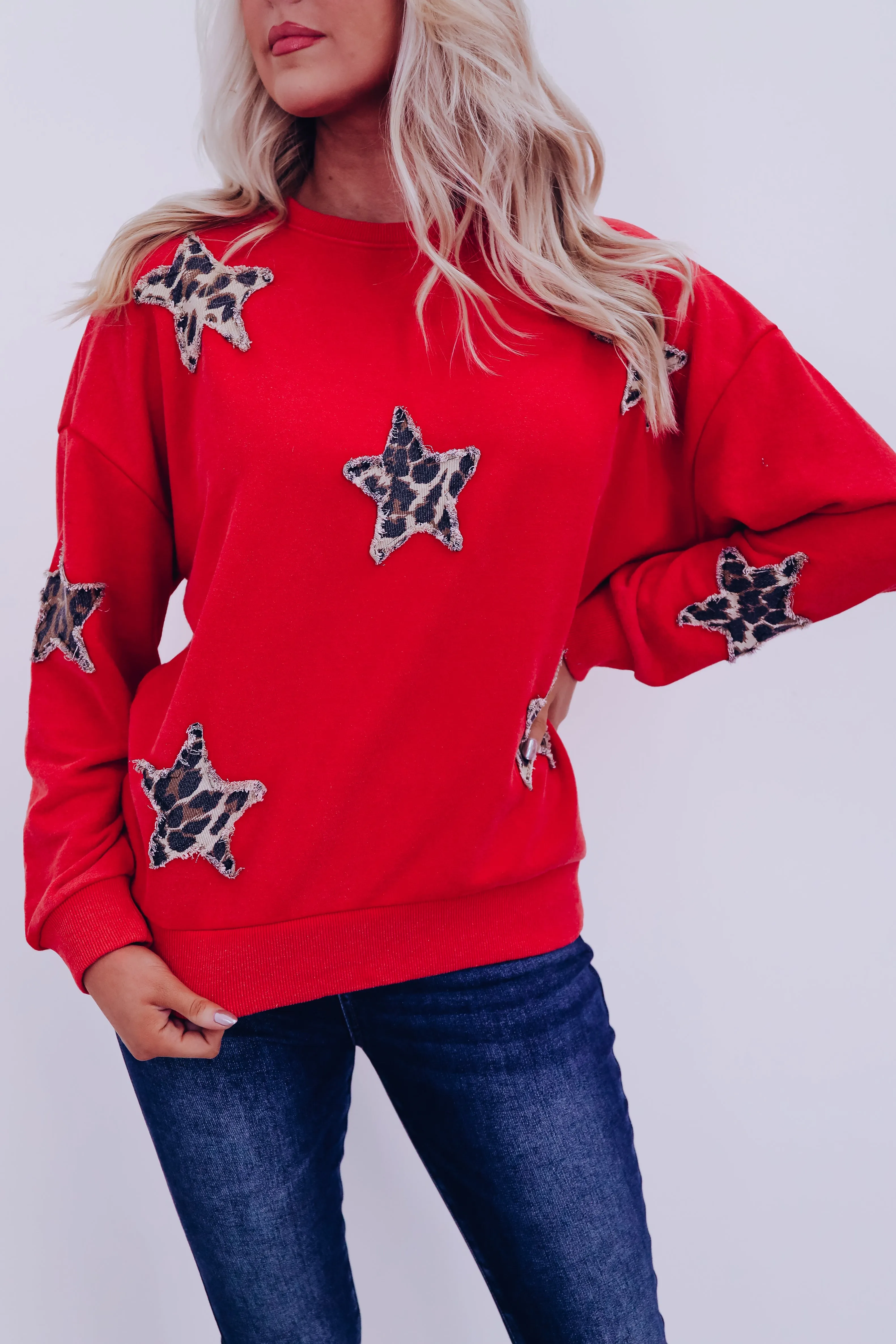 Spotlight Star Patch Sweatshirt- Red