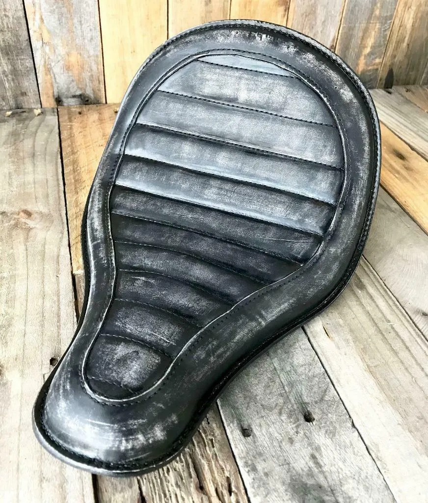 Spring Solo Seat Chopper Sporster Harley Bobbe 11x15" High Back BlkDist Leather
