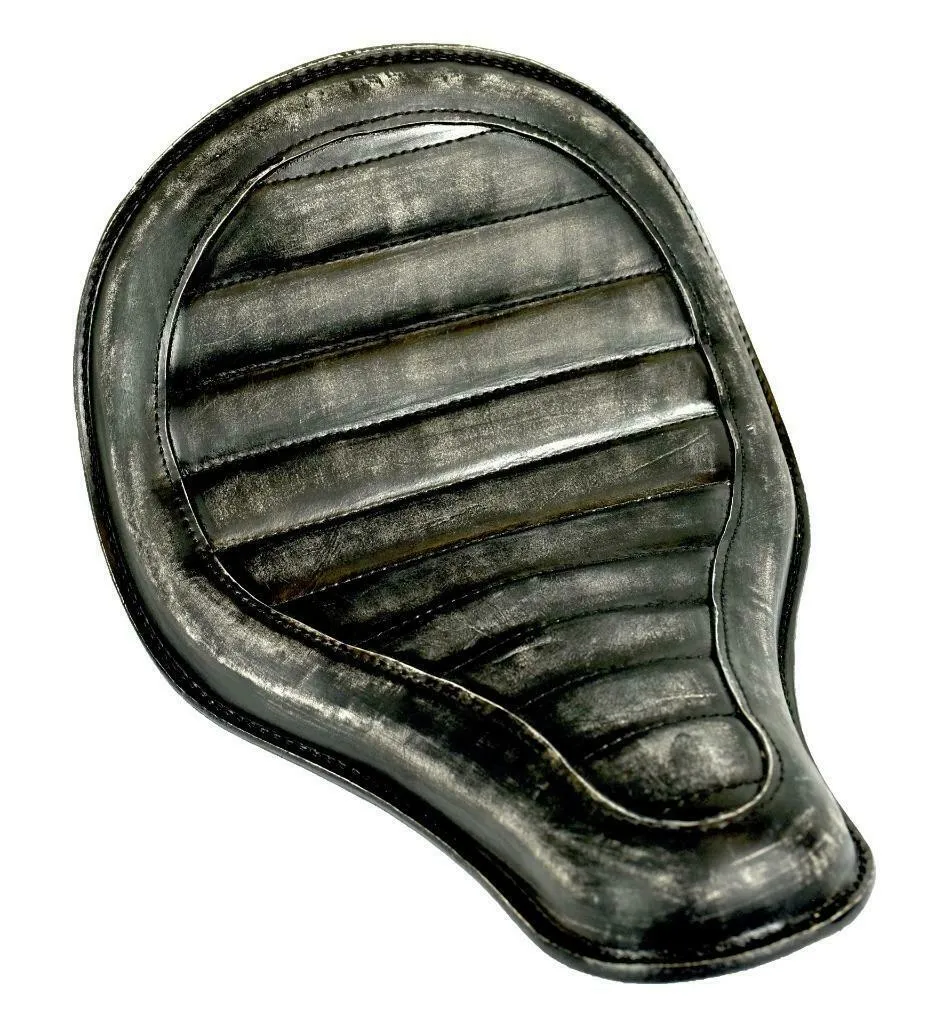Spring Solo Seat Chopper Sporster Harley Bobbe 11x15" High Back BlkDist Leather