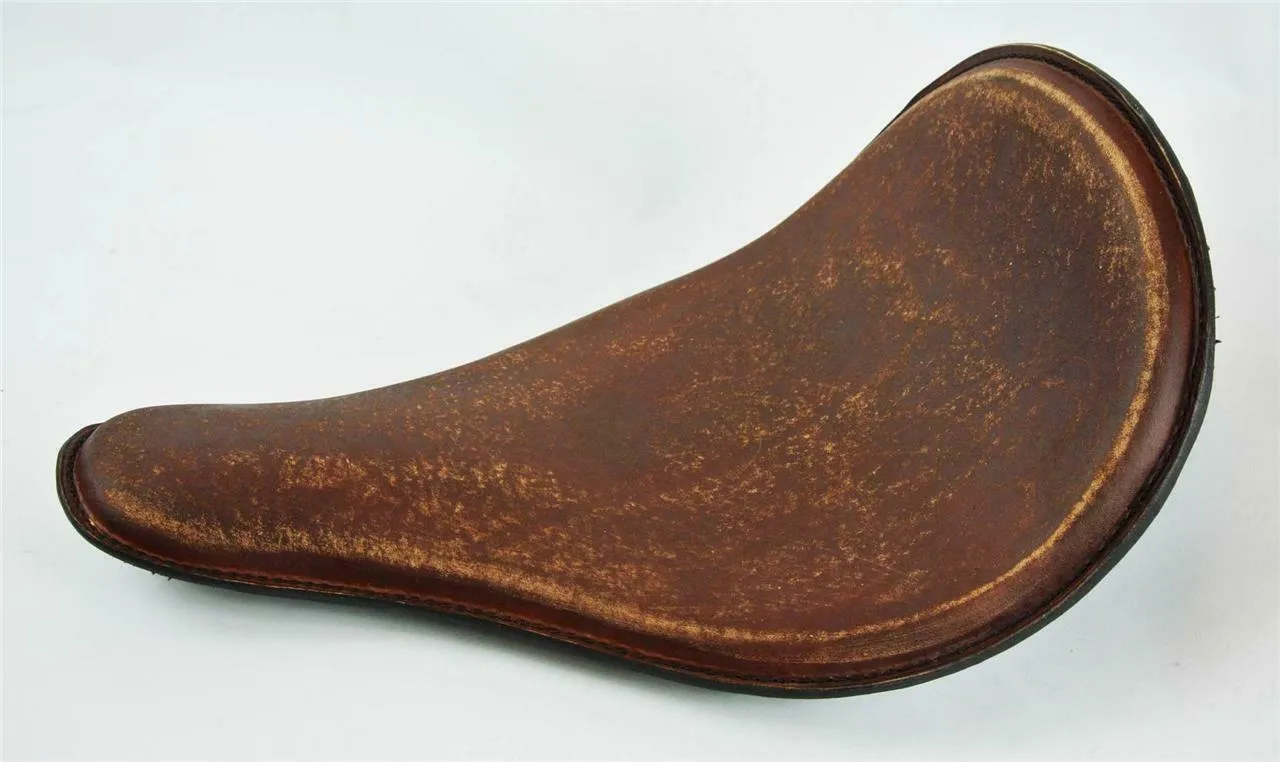 Spring Solo Seat Chopper Sporster Harley Dyna 11x15" High Back Brn Dist Leather