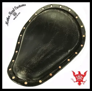Spring Solo Seat Harley Sportster Chopper 11x14 Black Dist Leather Copper Rivets