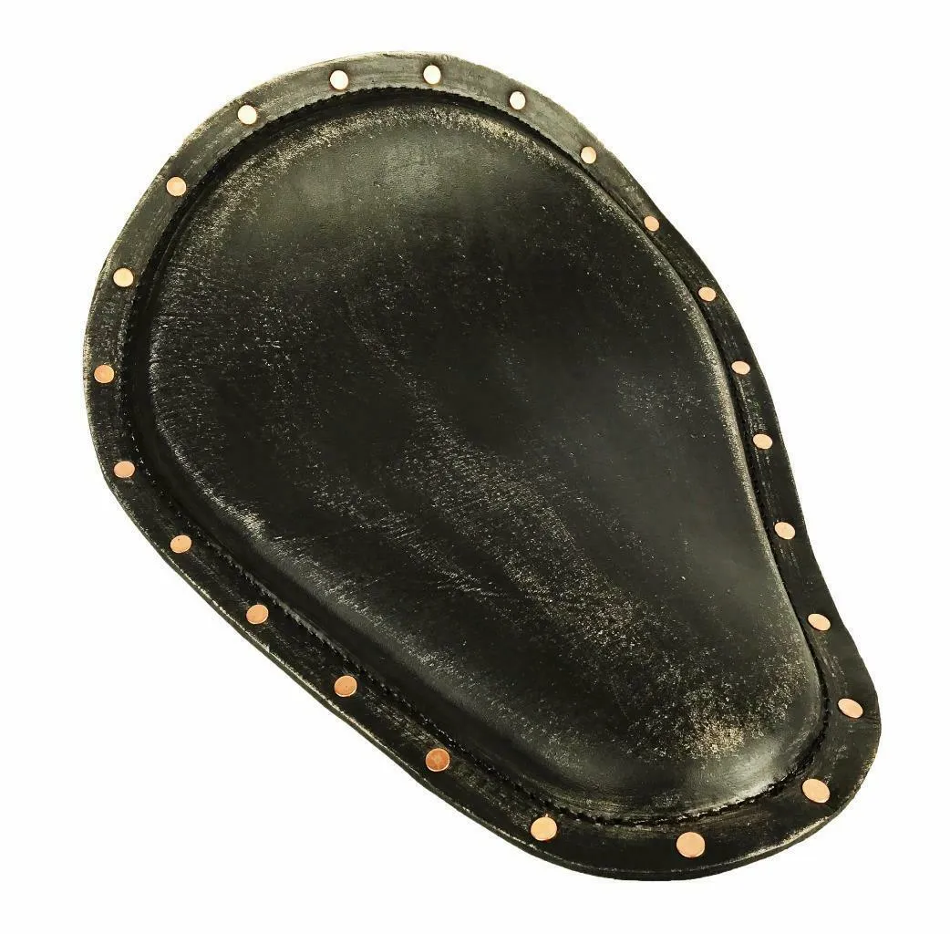 Spring Solo Seat Harley Sportster Chopper 11x14 Black Dist Leather Copper Rivets