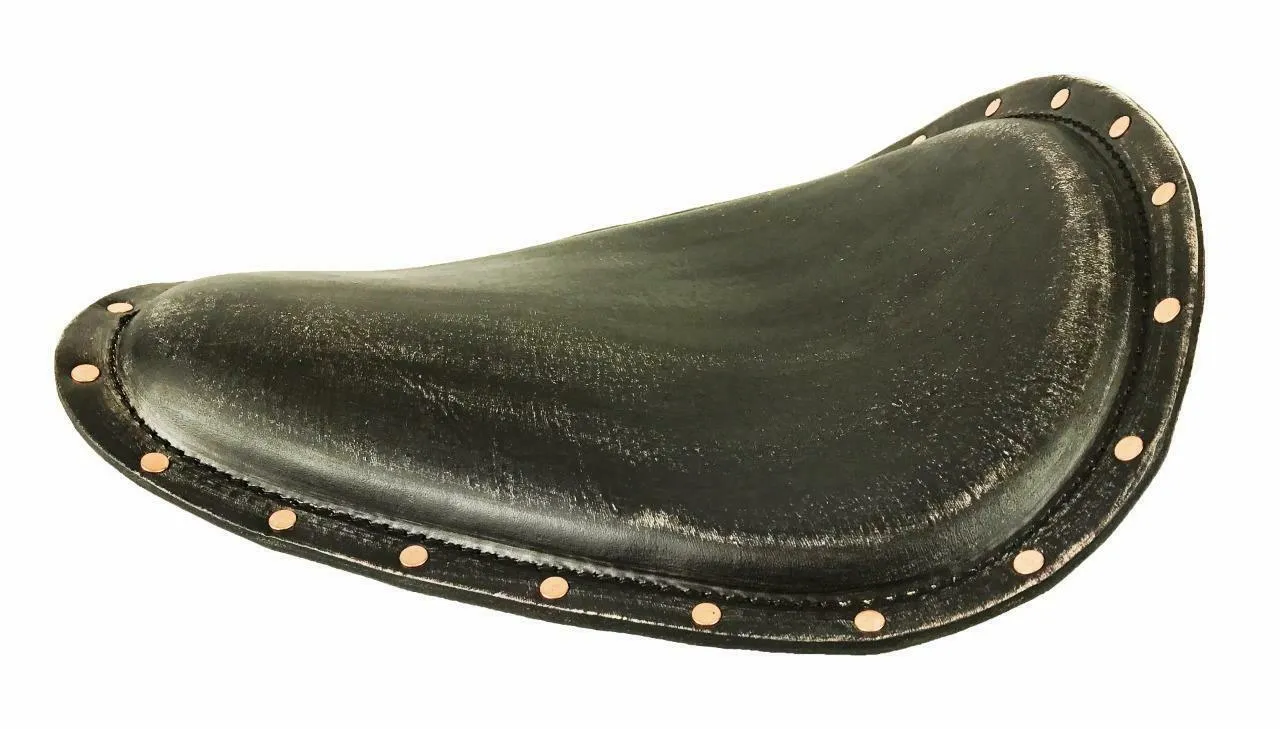 Spring Solo Seat Harley Sportster Chopper 11x14 Black Dist Leather Copper Rivets