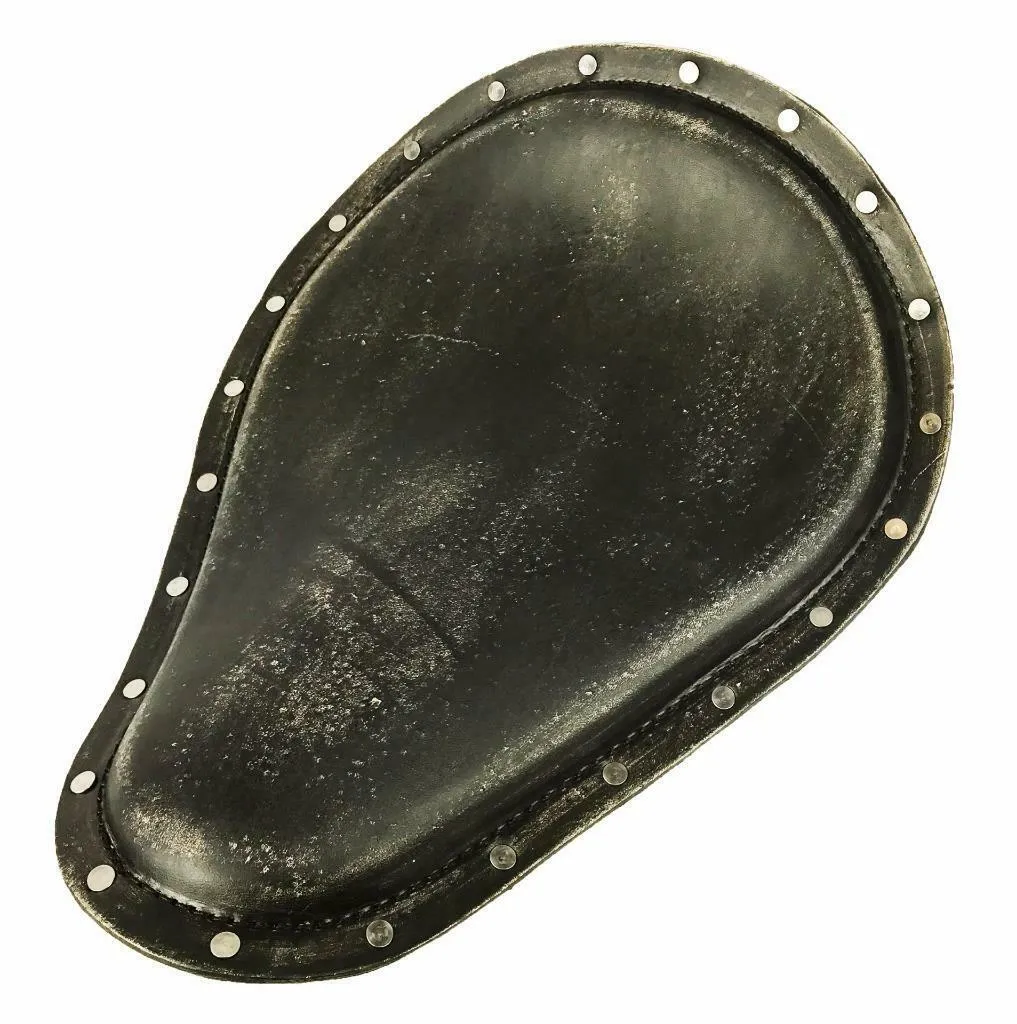 Spring Solo Seat Harley Sportster Chopper 12x15 BlkDist Leather Stainless Rivets