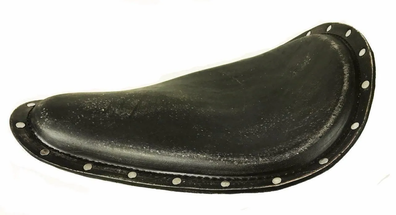 Spring Solo Seat Harley Sportster Chopper 12x15 BlkDist Leather Stainless Rivets