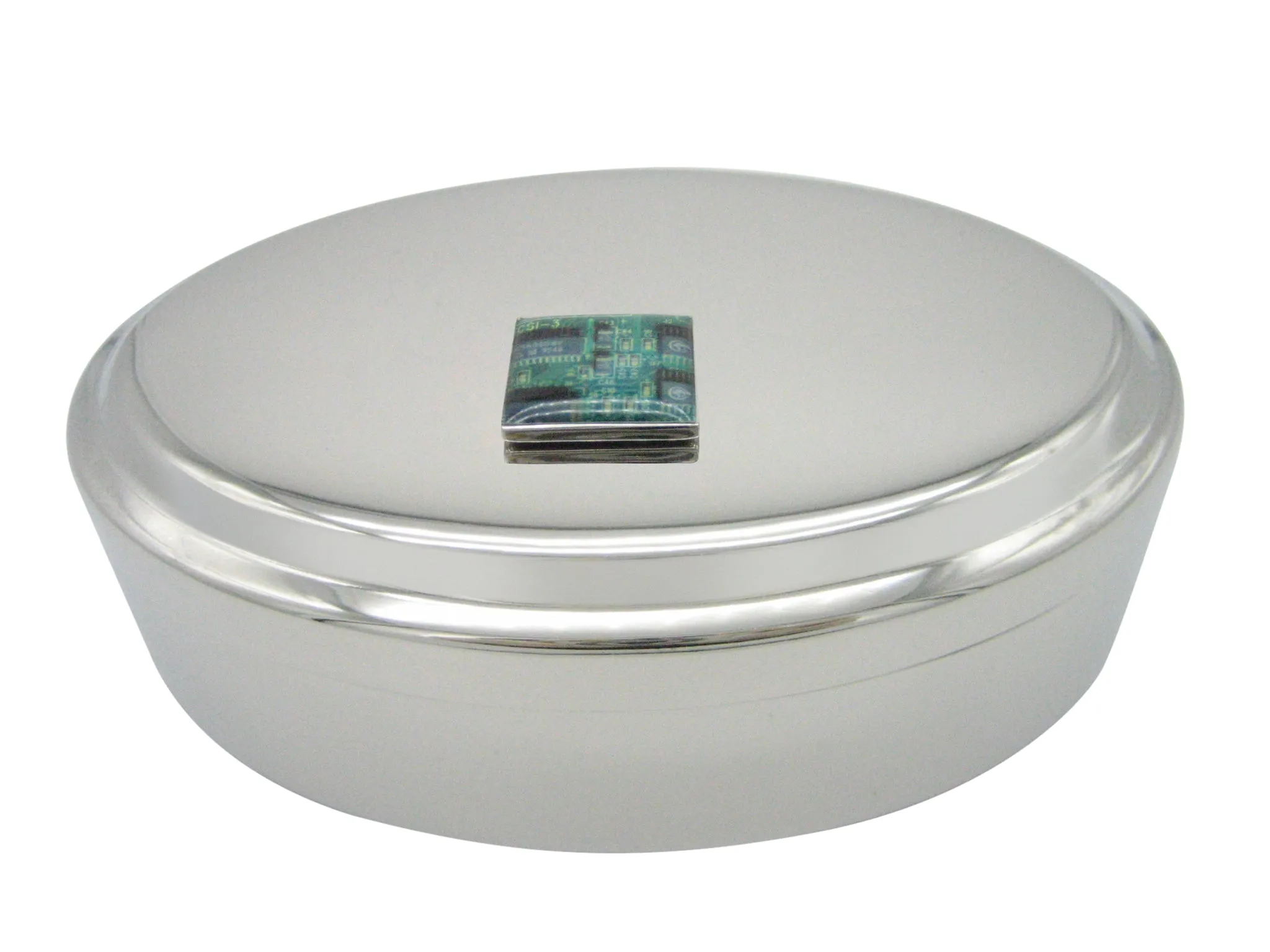 Square Green Computer Circuit Pendant Oval Trinket Jewelry Box
