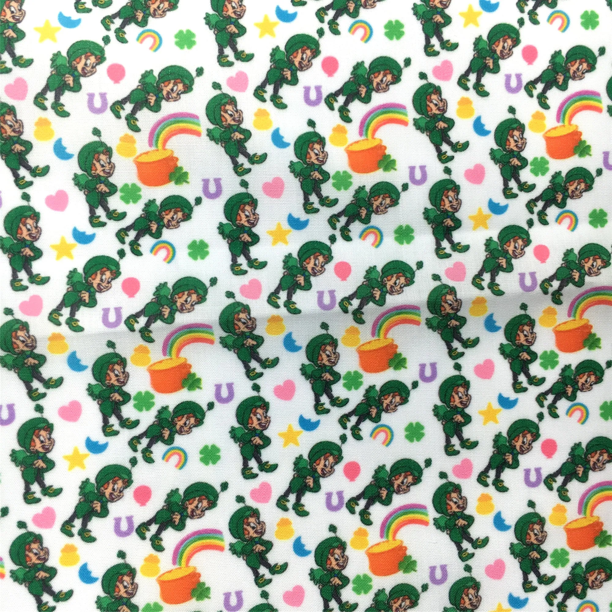 st patricks rainbow color heart love star printed fabric