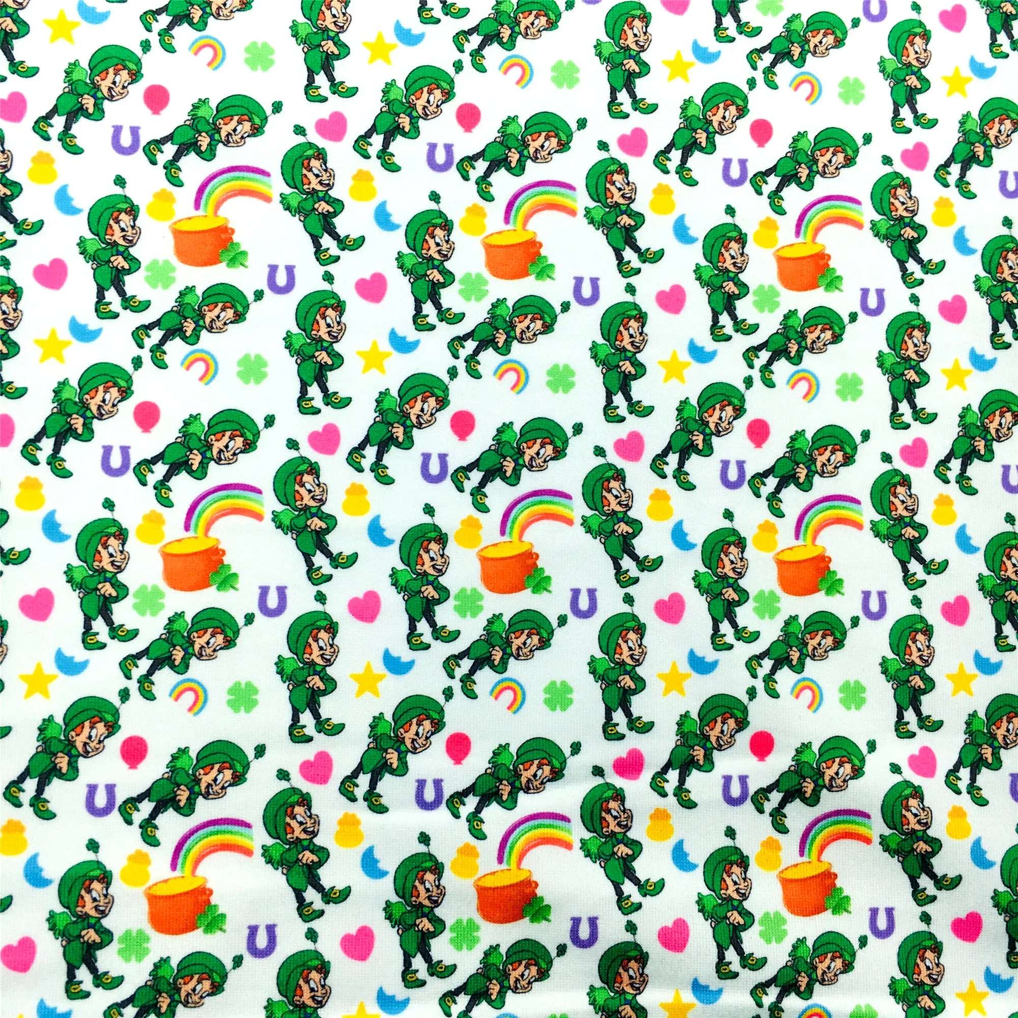 st patricks rainbow color heart love star printed fabric