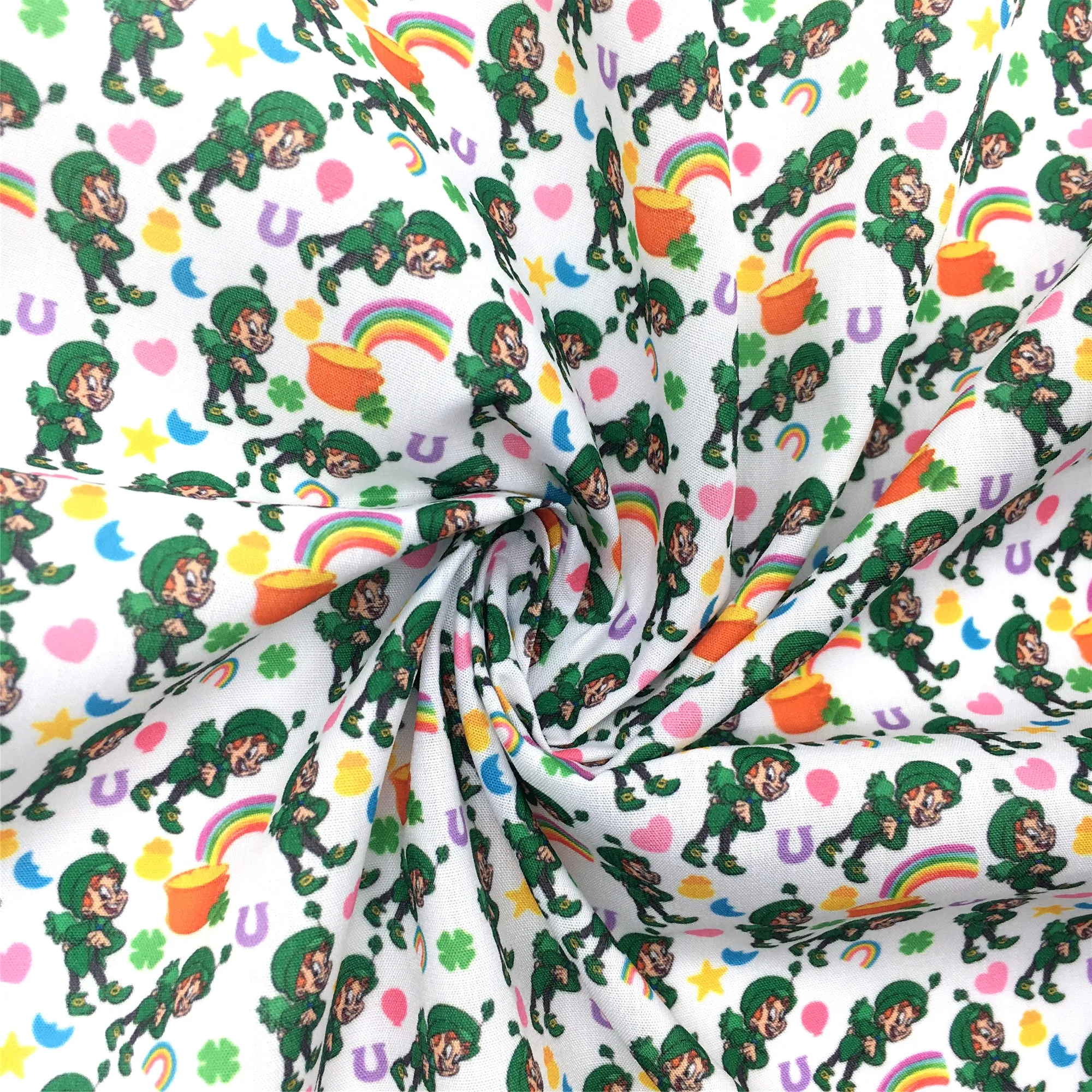 st patricks rainbow color heart love star printed fabric