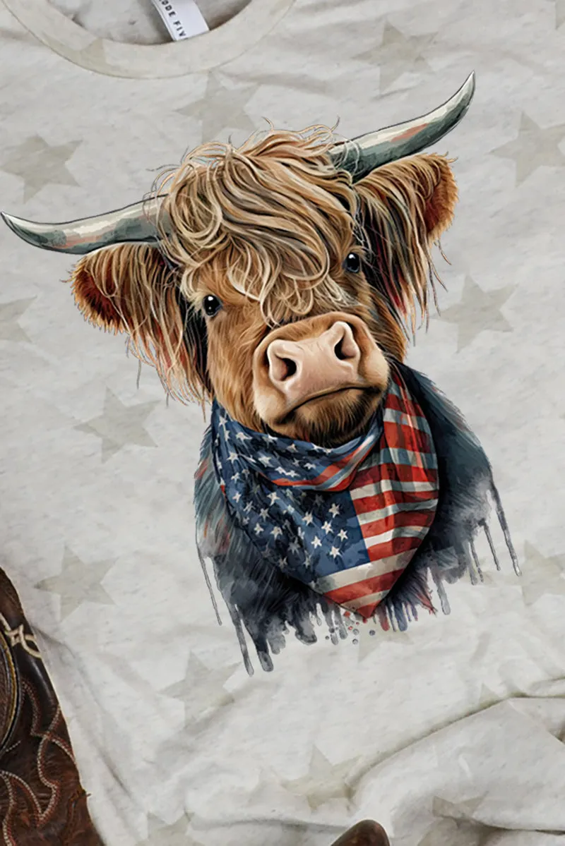 Stars And Stripes Highland Cow Unisex Five Star Tee