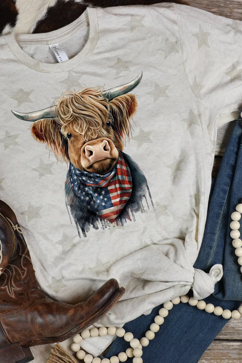 Stars And Stripes Highland Cow Unisex Five Star Tee