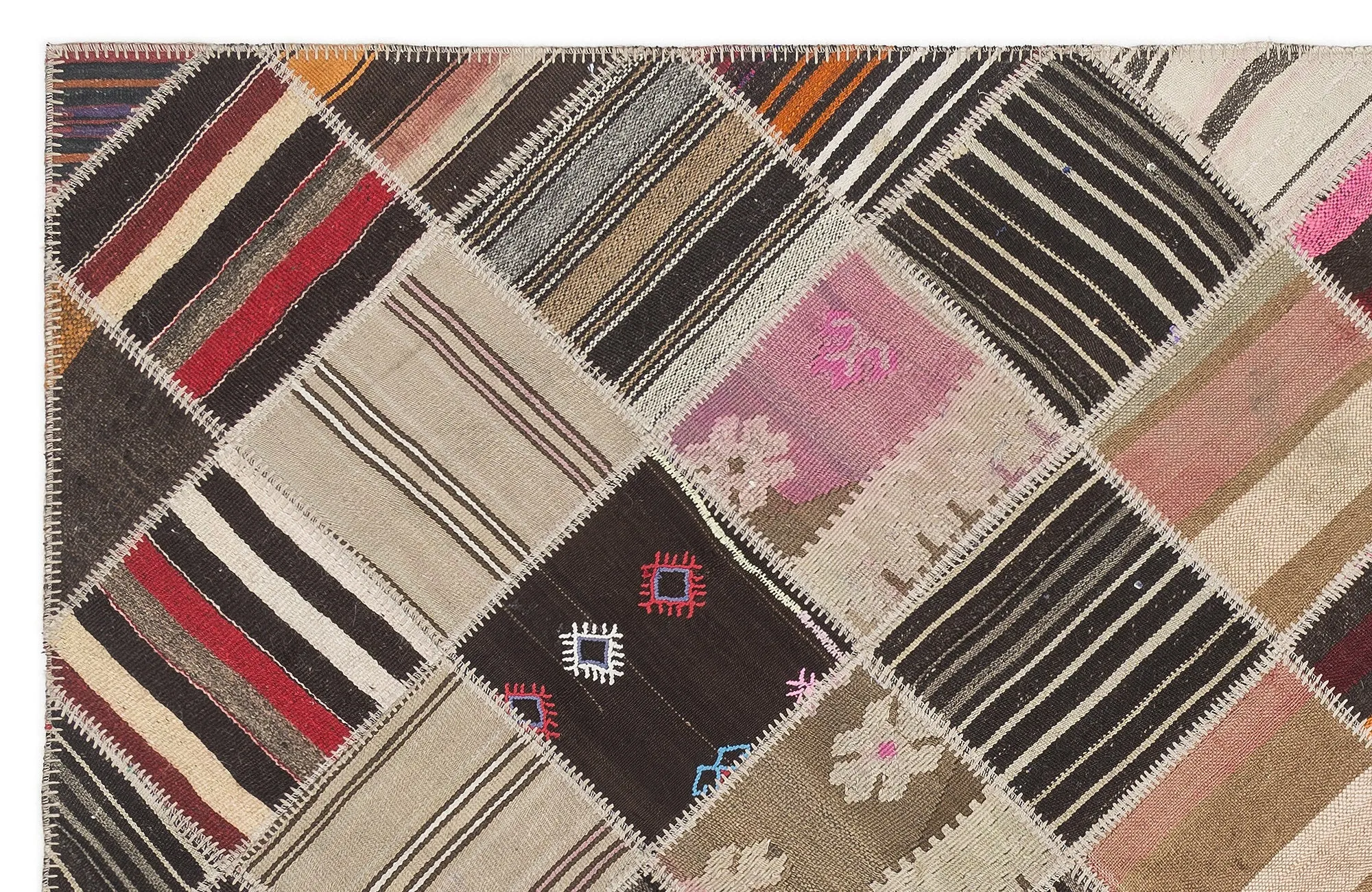 Striped Over Dyed Kilim Patchwork Unique Rug 5'10'' x 8'8'' ft 178 x 264 cm