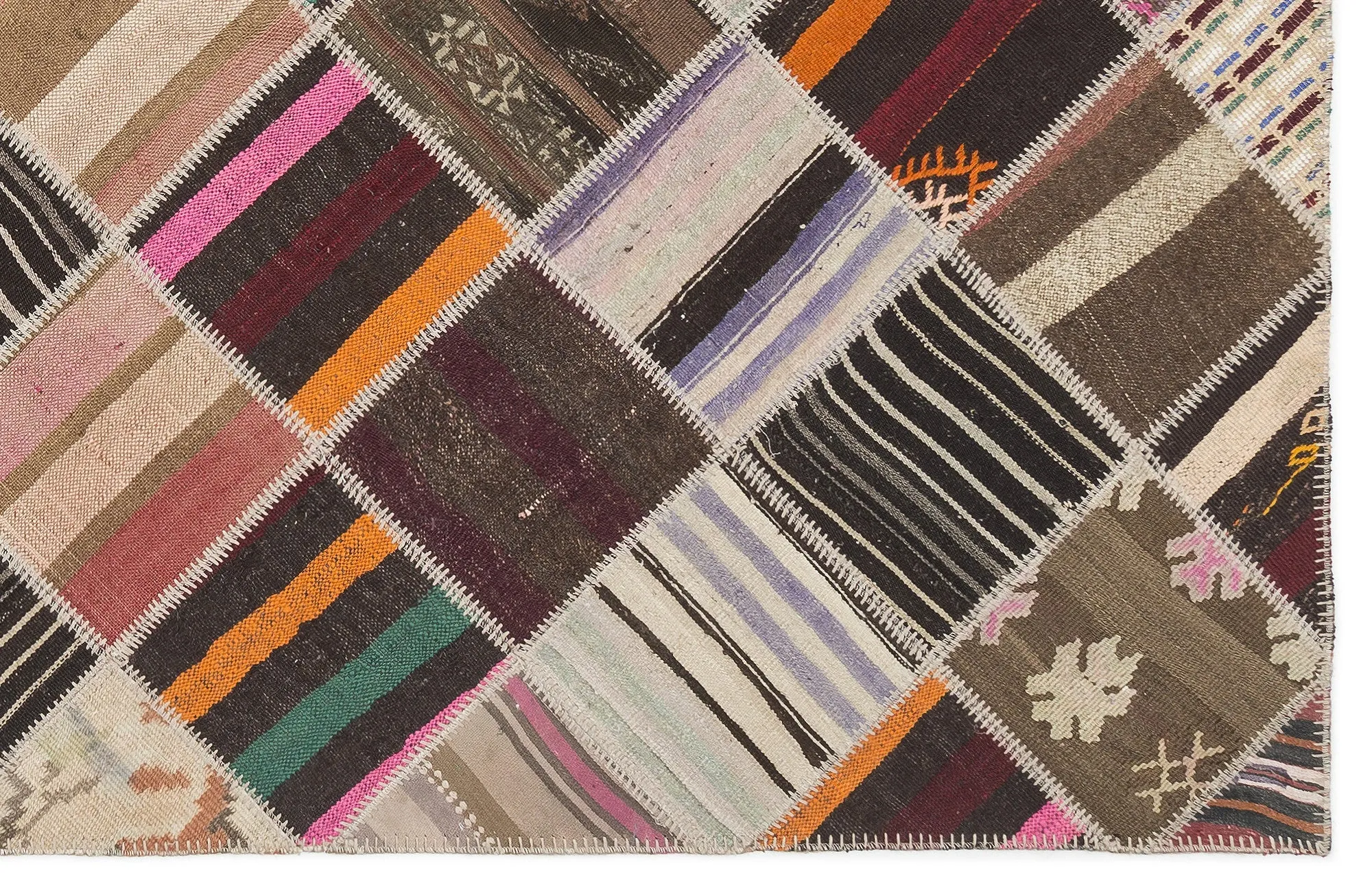 Striped Over Dyed Kilim Patchwork Unique Rug 5'10'' x 8'8'' ft 178 x 264 cm