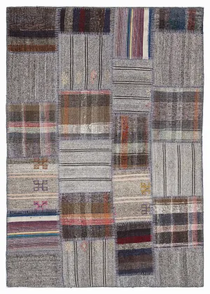 Striped Over Dyed Kilim Patchwork Unique Rug 5'3'' x 7'7'' ft 160 x 230 cm