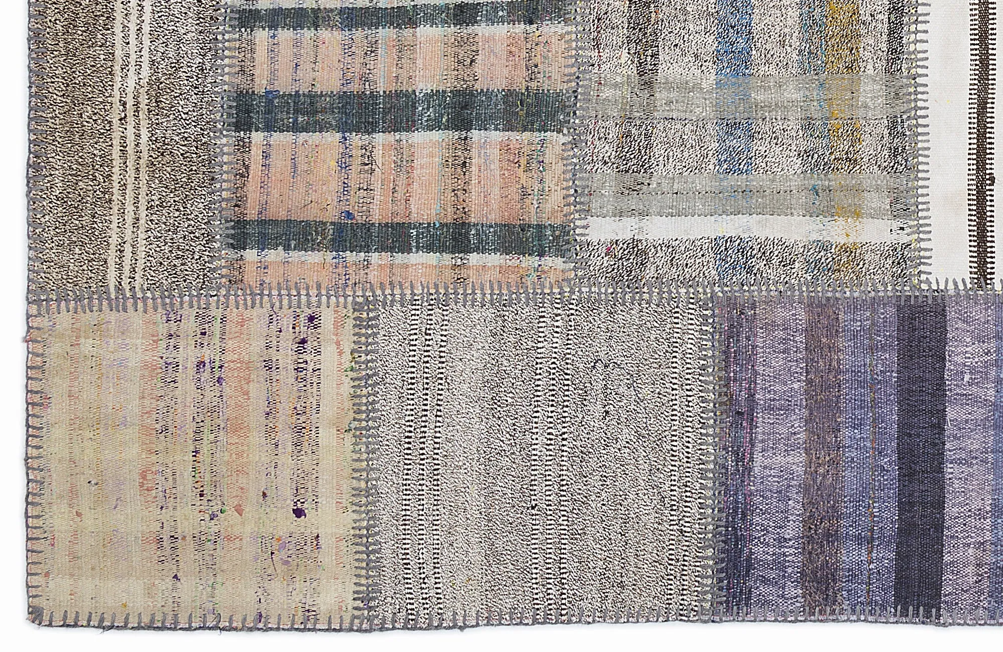 Striped Over Dyed Kilim Patchwork Unique Rug 5'3'' x 7'7'' ft 160 x 230 cm