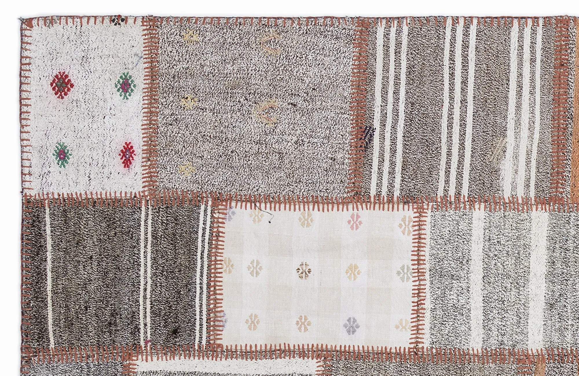 Striped Over Dyed Kilim Patchwork Unique Rug 5'3'' x 7'7'' ft 160 x 230 cm