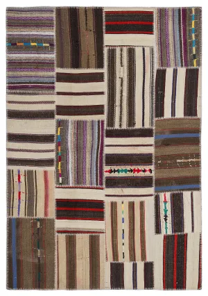 Striped Over Dyed Kilim Patchwork Unique Rug 5'3'' x 7'7'' ft 160 x 230 cm