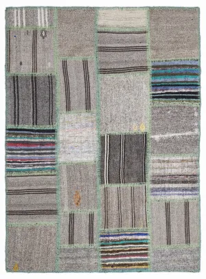 Striped Over Dyed Kilim Patchwork Unique Rug 5'3'' x 7'7'' ft 160 x 230 cm