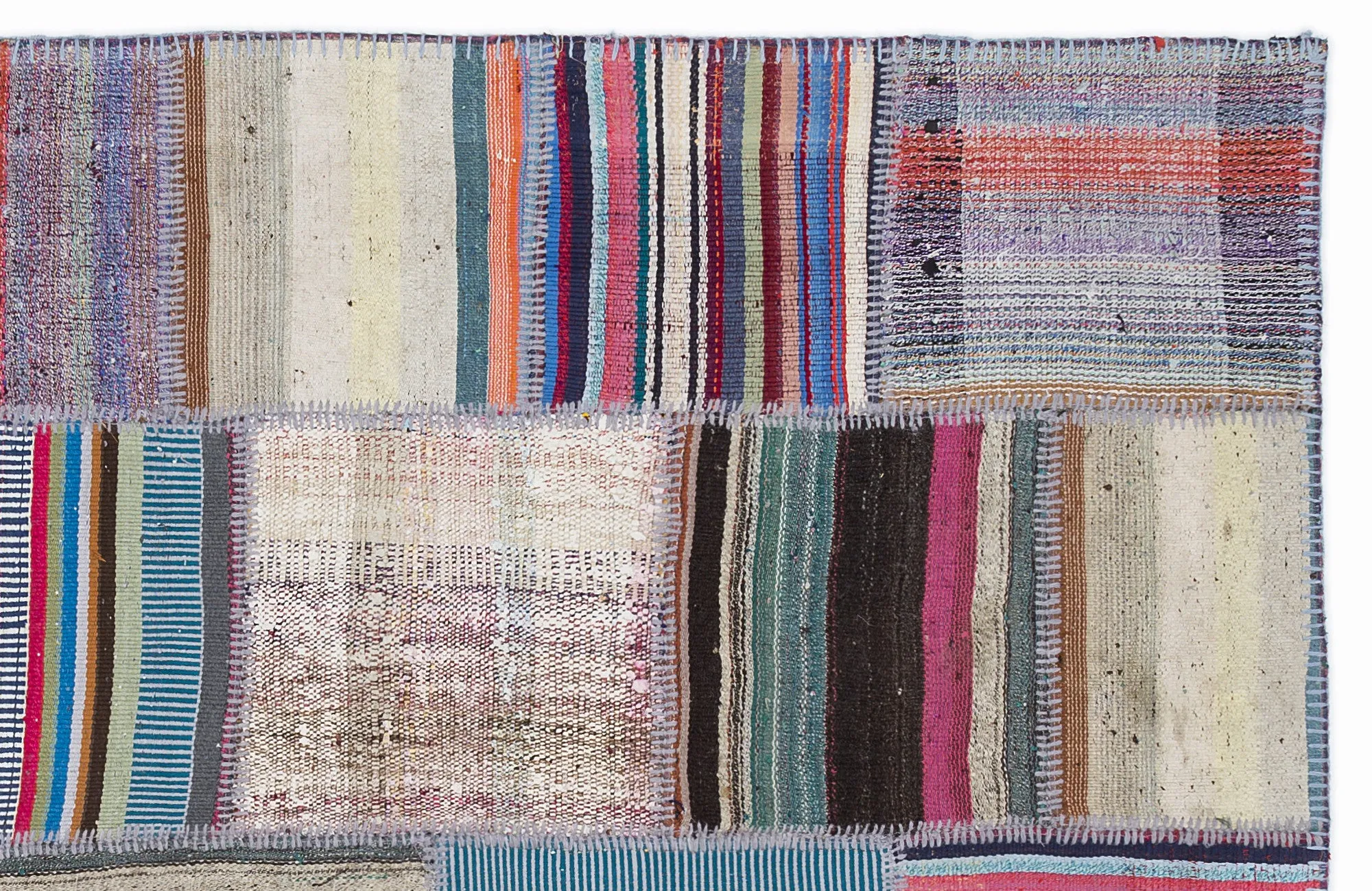 Striped Over Dyed Kilim Patchwork Unique Rug 5'3'' x 7'7'' ft 160 x 230 cm