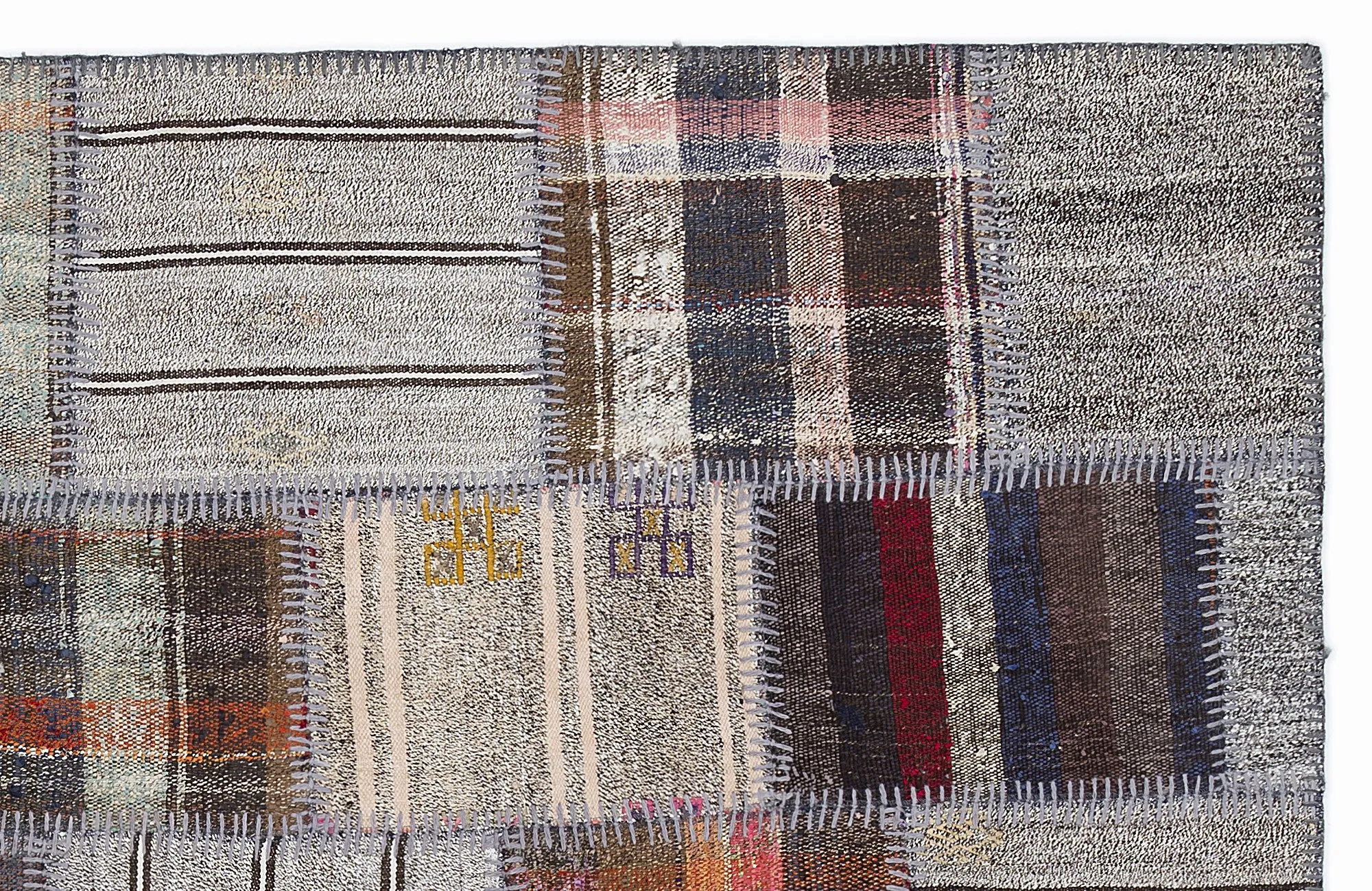 Striped Over Dyed Kilim Patchwork Unique Rug 5'3'' x 7'7'' ft 160 x 230 cm
