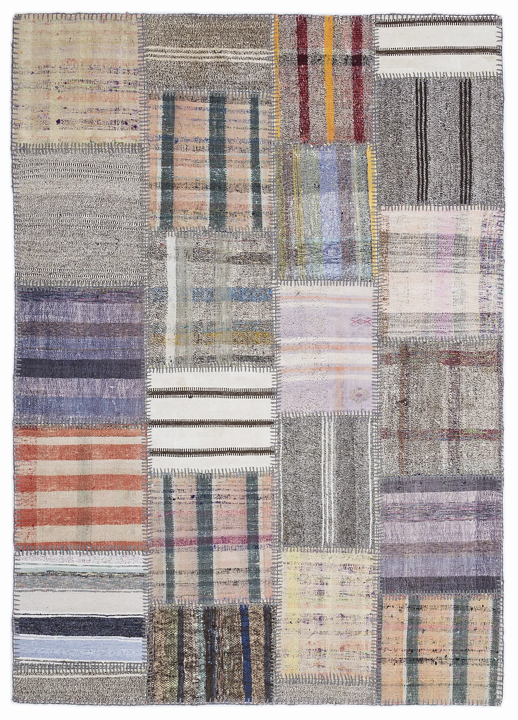 Striped Over Dyed Kilim Patchwork Unique Rug 5'3'' x 7'7'' ft 160 x 230 cm