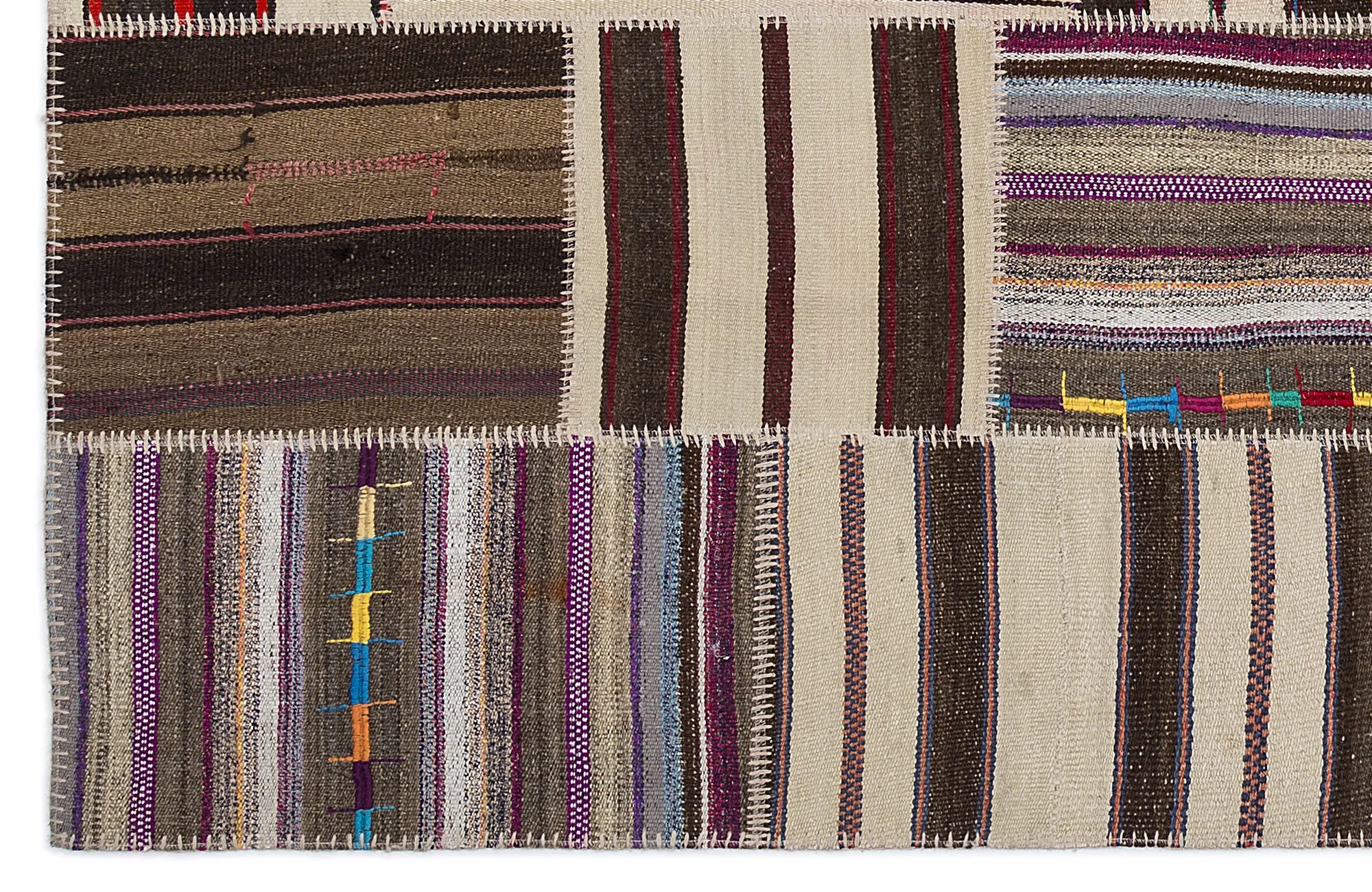 Striped Over Dyed Kilim Patchwork Unique Rug 5'3'' x 7'7'' ft 160 x 230 cm