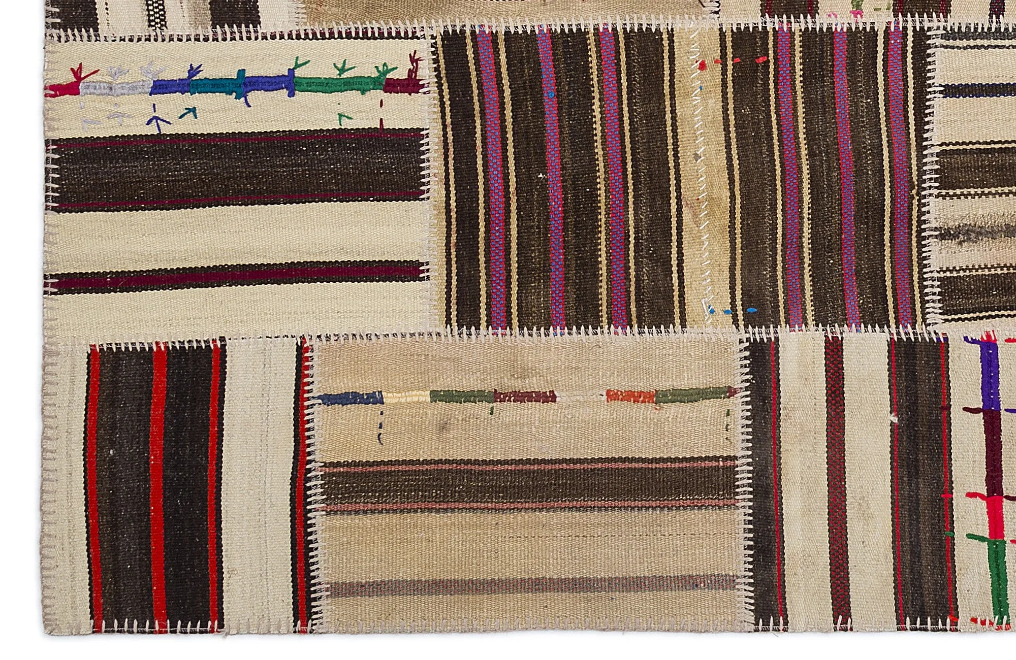 Striped Over Dyed Kilim Patchwork Unique Rug 5'3'' x 7'7'' ft 160 x 230 cm