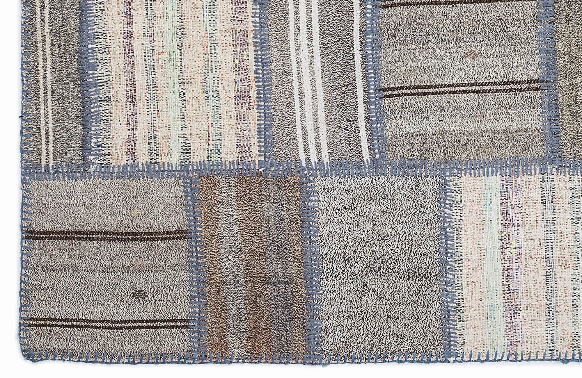 Striped Over Dyed Kilim Patchwork Unique Rug 5'3'' x 7'7'' ft 160 x 230 cm