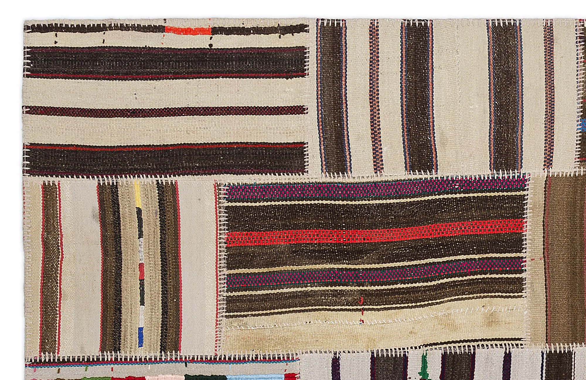 Striped Over Dyed Kilim Patchwork Unique Rug 5'3'' x 7'7'' ft 160 x 230 cm