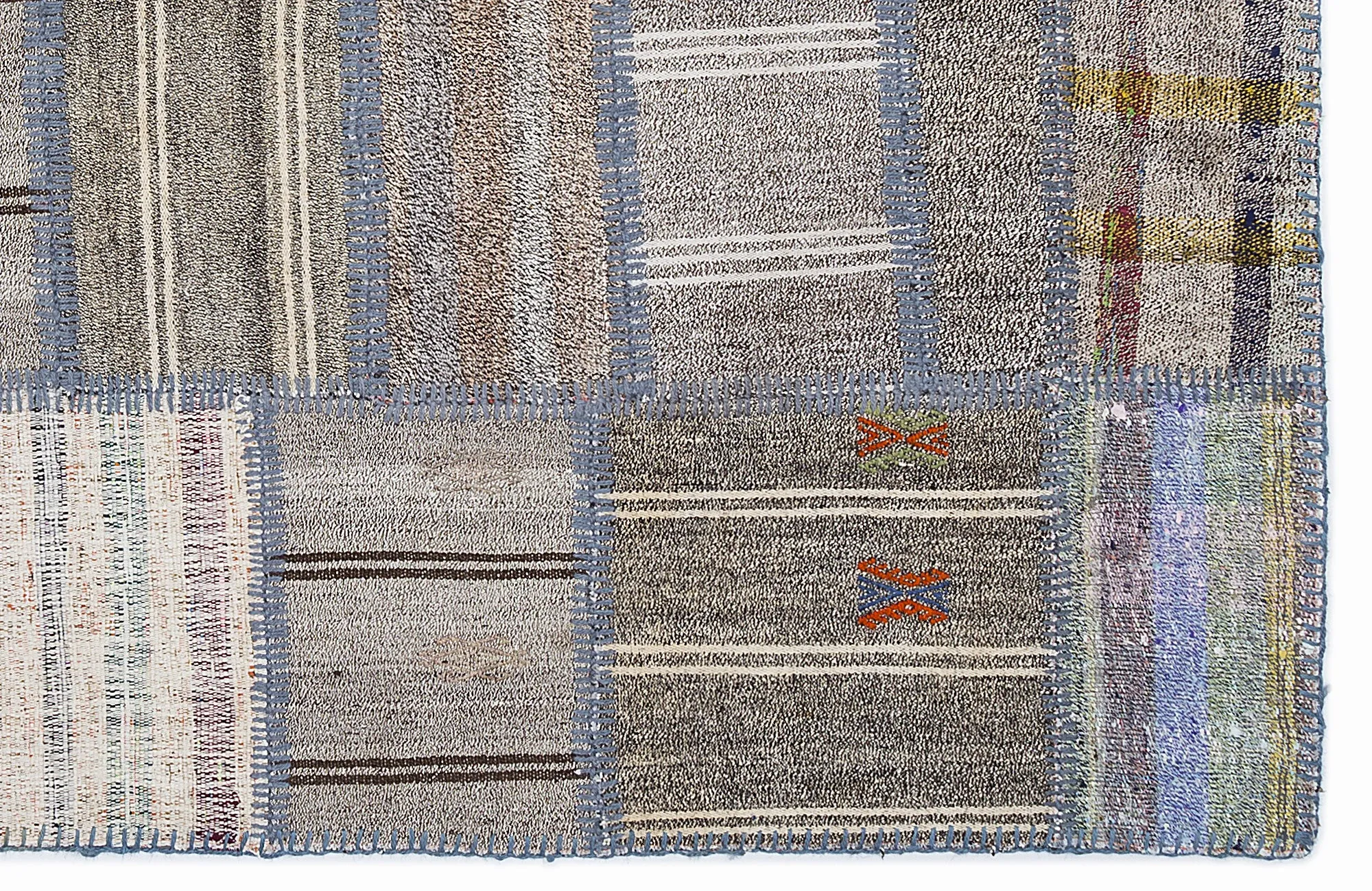 Striped Over Dyed Kilim Patchwork Unique Rug 5'3'' x 7'7'' ft 160 x 230 cm