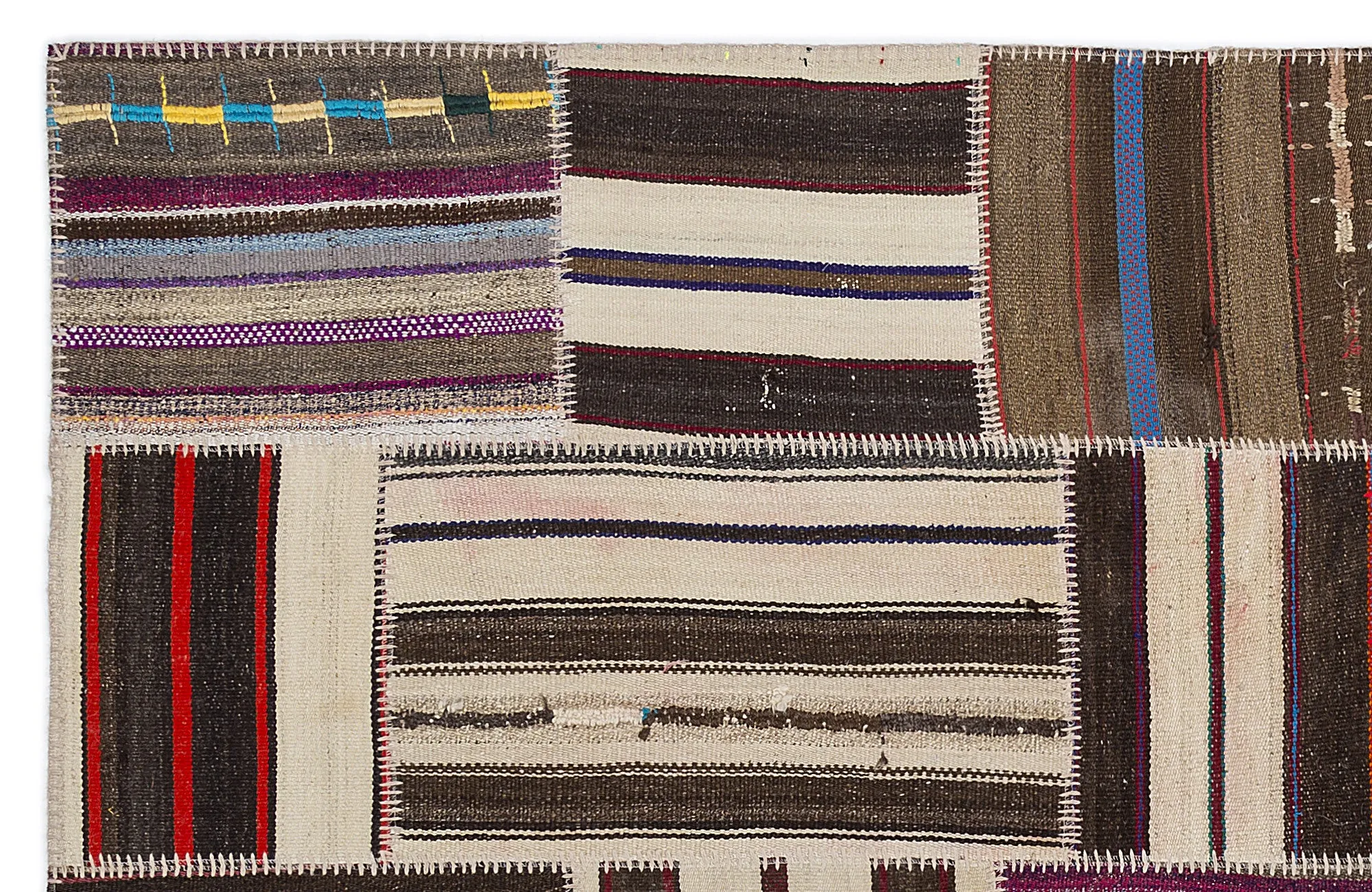 Striped Over Dyed Kilim Patchwork Unique Rug 5'3'' x 7'7'' ft 160 x 230 cm