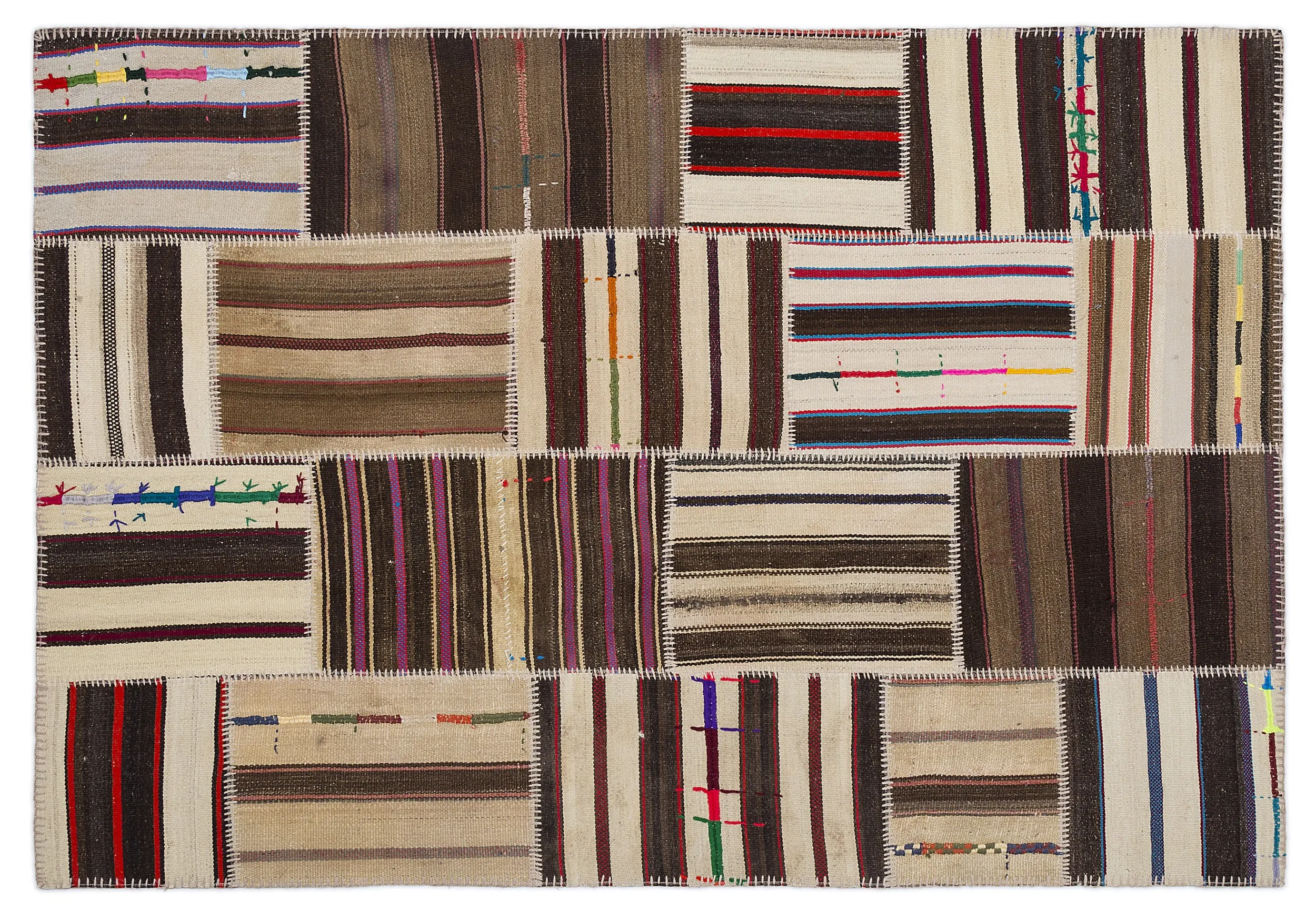 Striped Over Dyed Kilim Patchwork Unique Rug 5'3'' x 7'7'' ft 160 x 230 cm