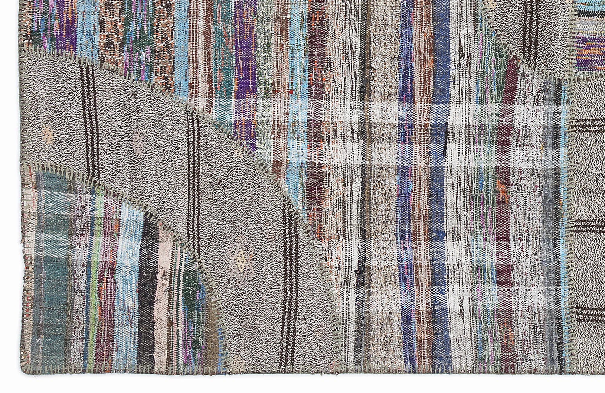 Striped Over Dyed Kilim Patchwork Unique Rug 5'3'' x 7'7'' ft 160 x 230 cm