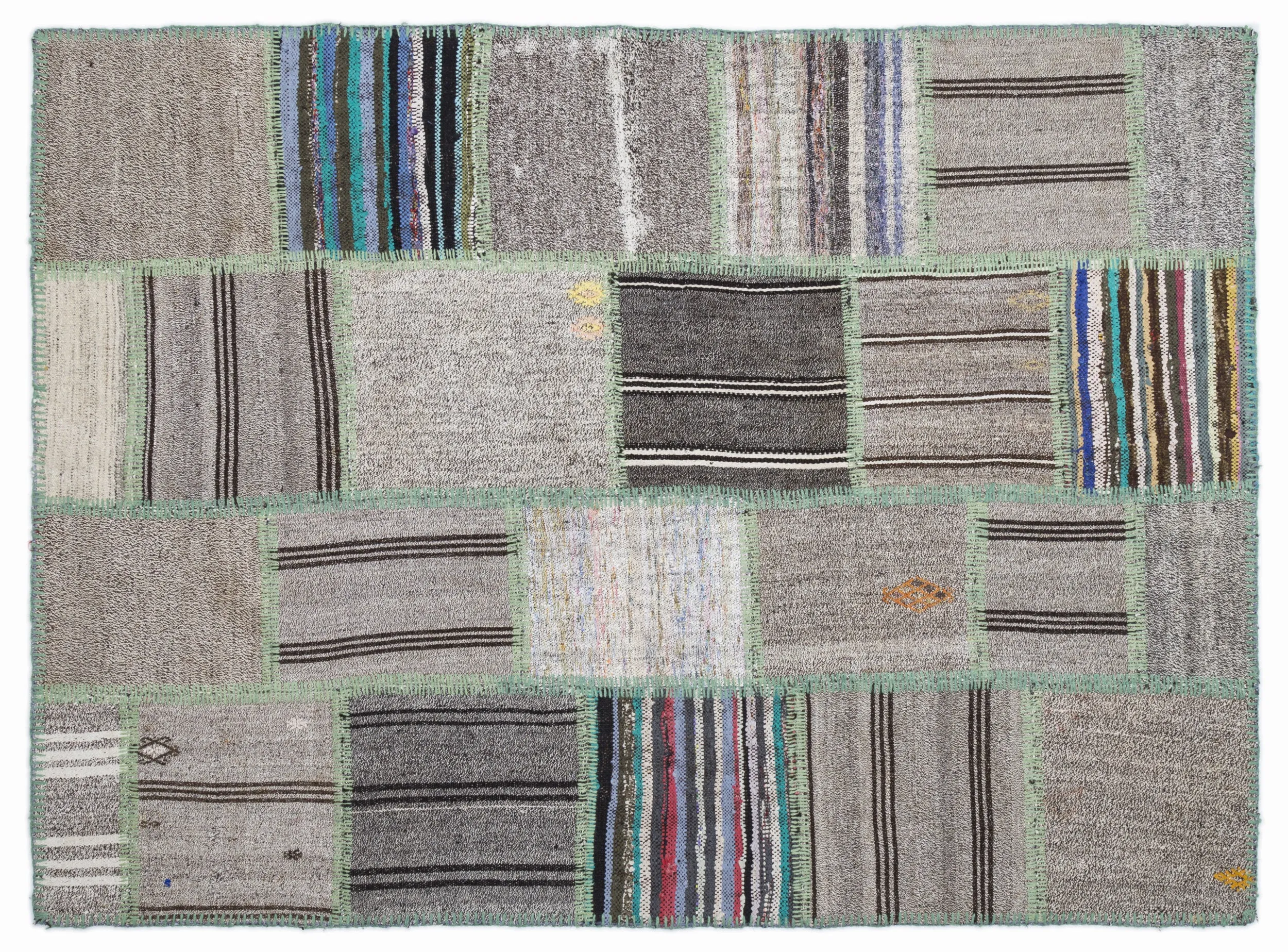 Striped Over Dyed Kilim Patchwork Unique Rug 5'3'' x 7'7'' ft 160 x 230 cm