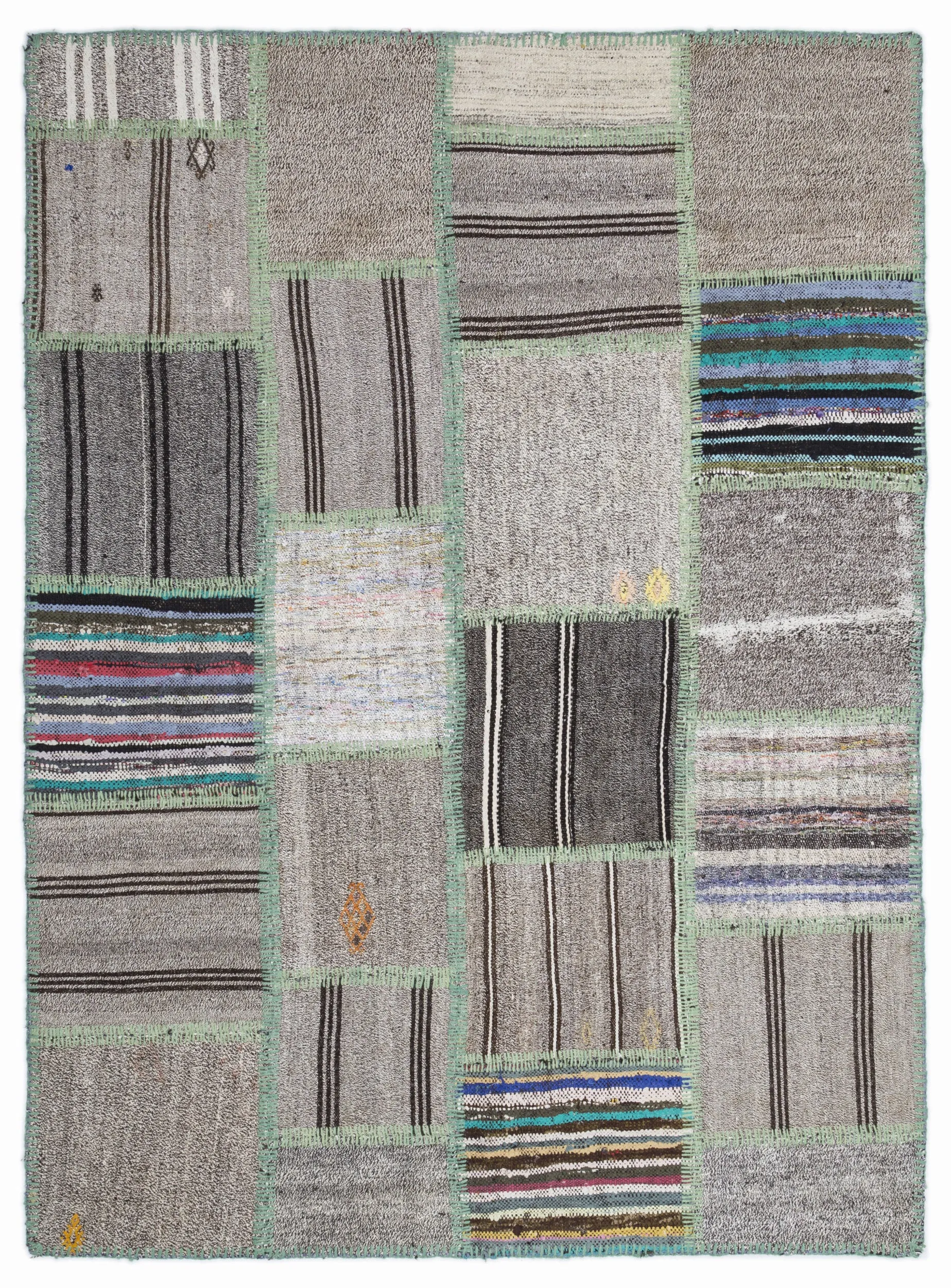 Striped Over Dyed Kilim Patchwork Unique Rug 5'3'' x 7'7'' ft 160 x 230 cm