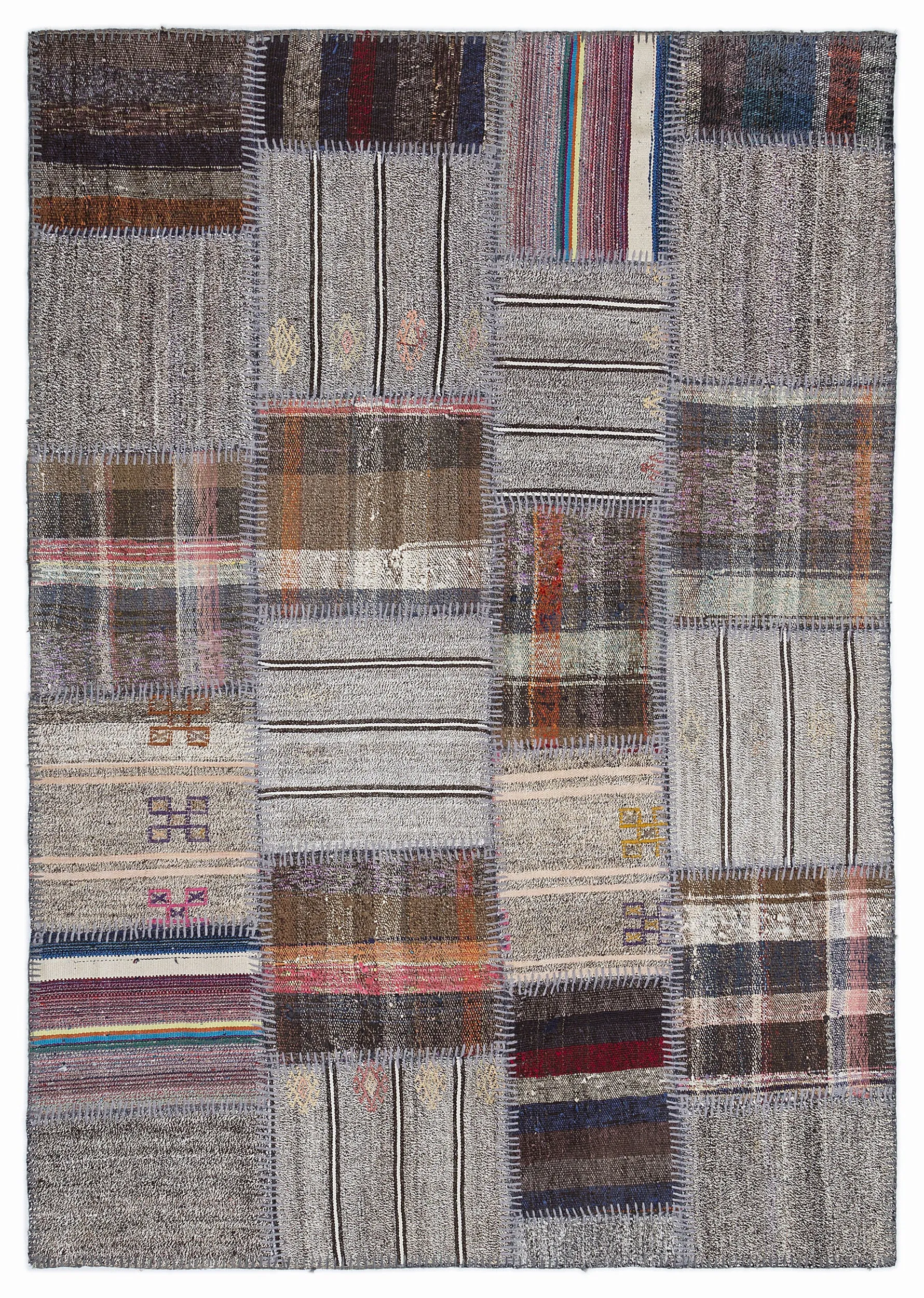 Striped Over Dyed Kilim Patchwork Unique Rug 5'3'' x 7'7'' ft 160 x 230 cm