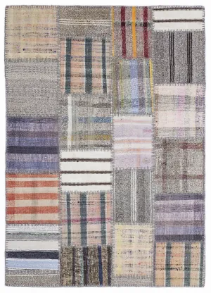 Striped Over Dyed Kilim Patchwork Unique Rug 5'3'' x 7'7'' ft 160 x 230 cm