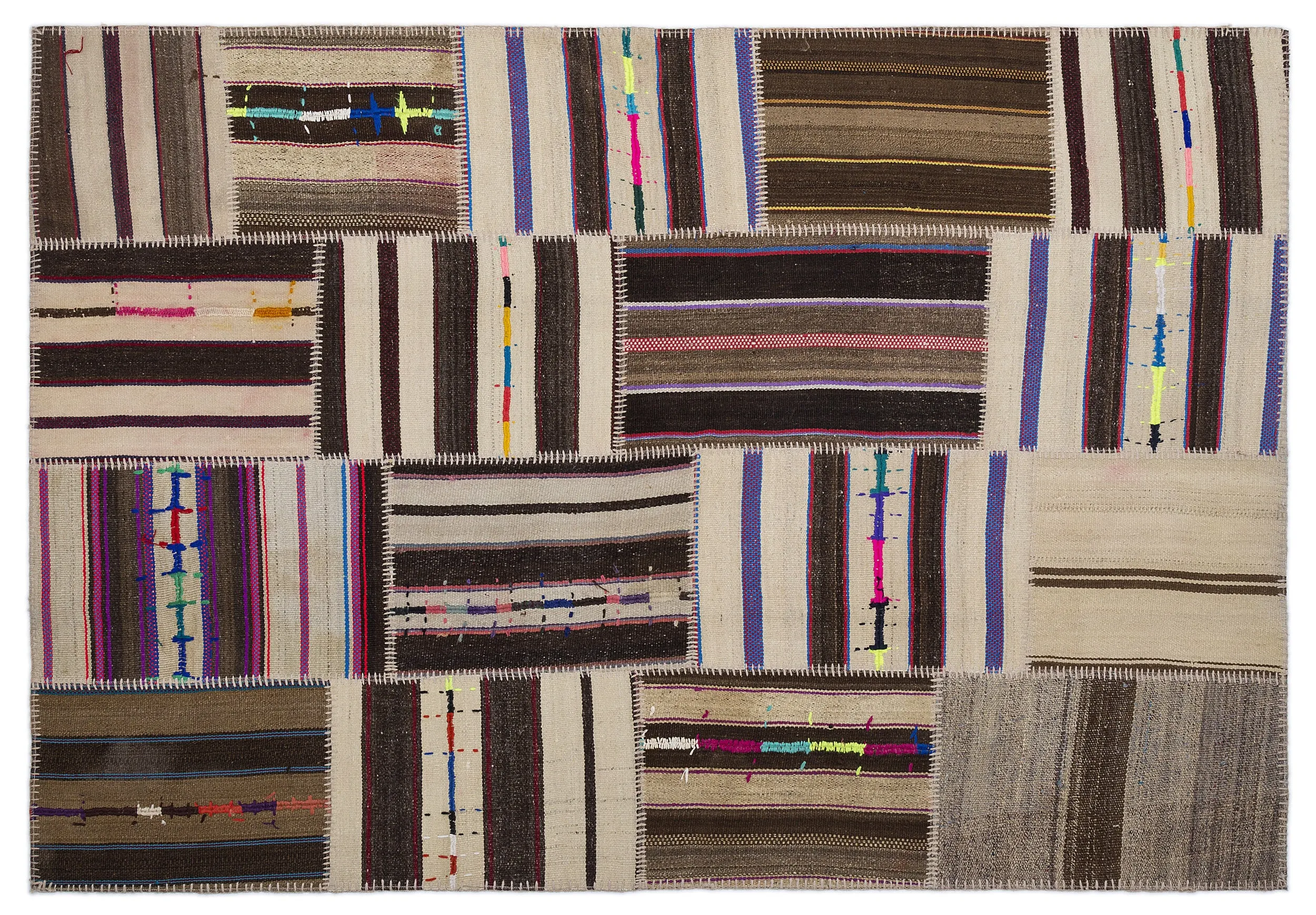 Striped Over Dyed Kilim Patchwork Unique Rug 5'3'' x 7'7'' ft 160 x 230 cm