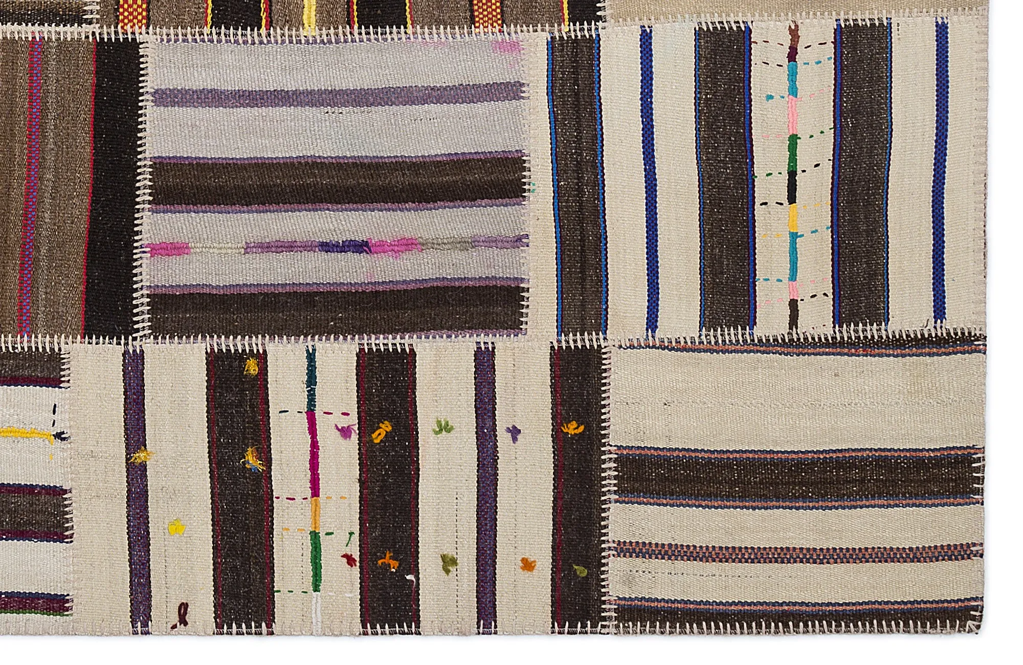 Striped Over Dyed Kilim Patchwork Unique Rug 5'3'' x 7'7'' ft 160 x 230 cm