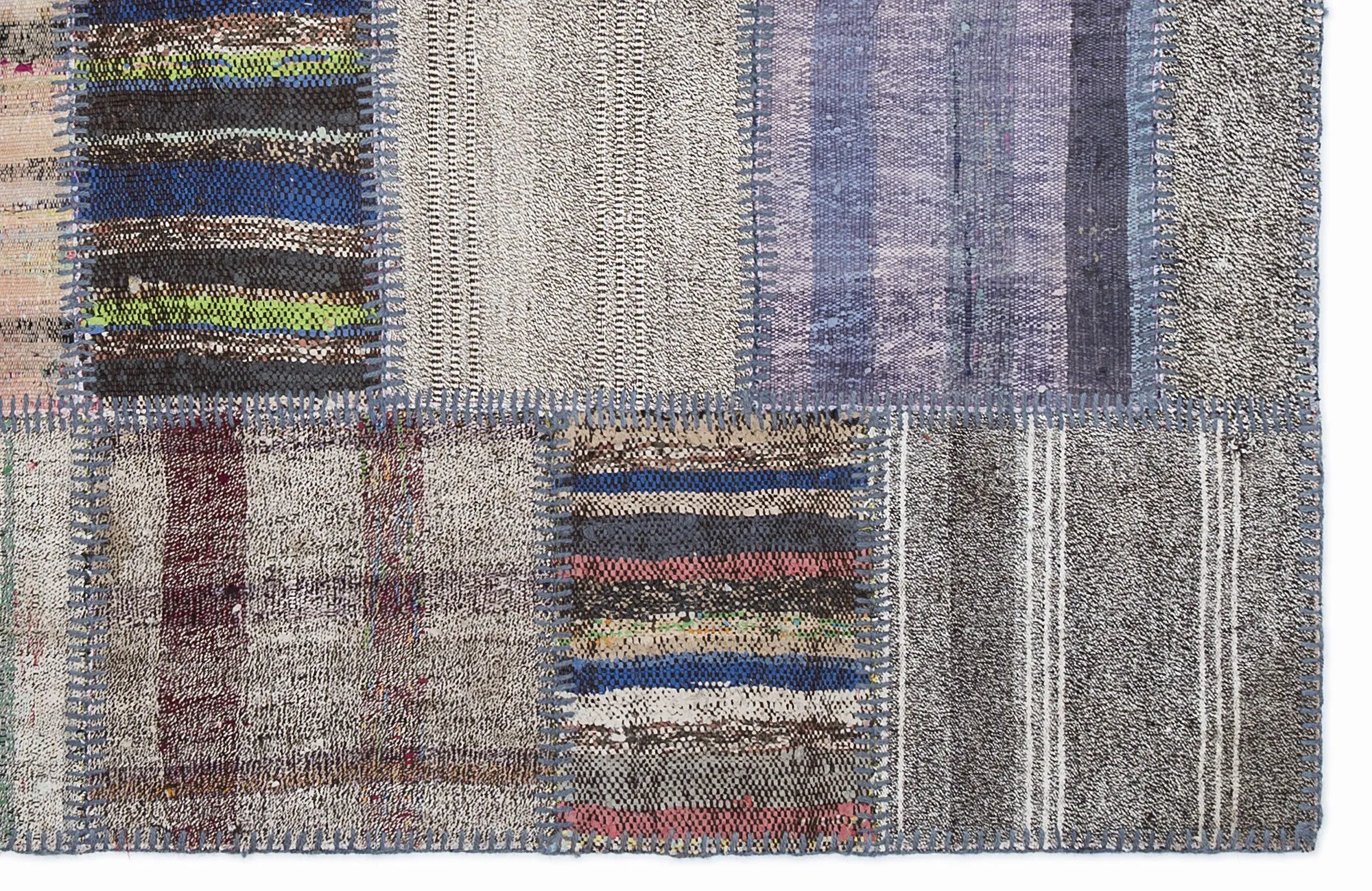 Striped Over Dyed Kilim Patchwork Unique Rug 5'3'' x 7'7'' ft 160 x 230 cm