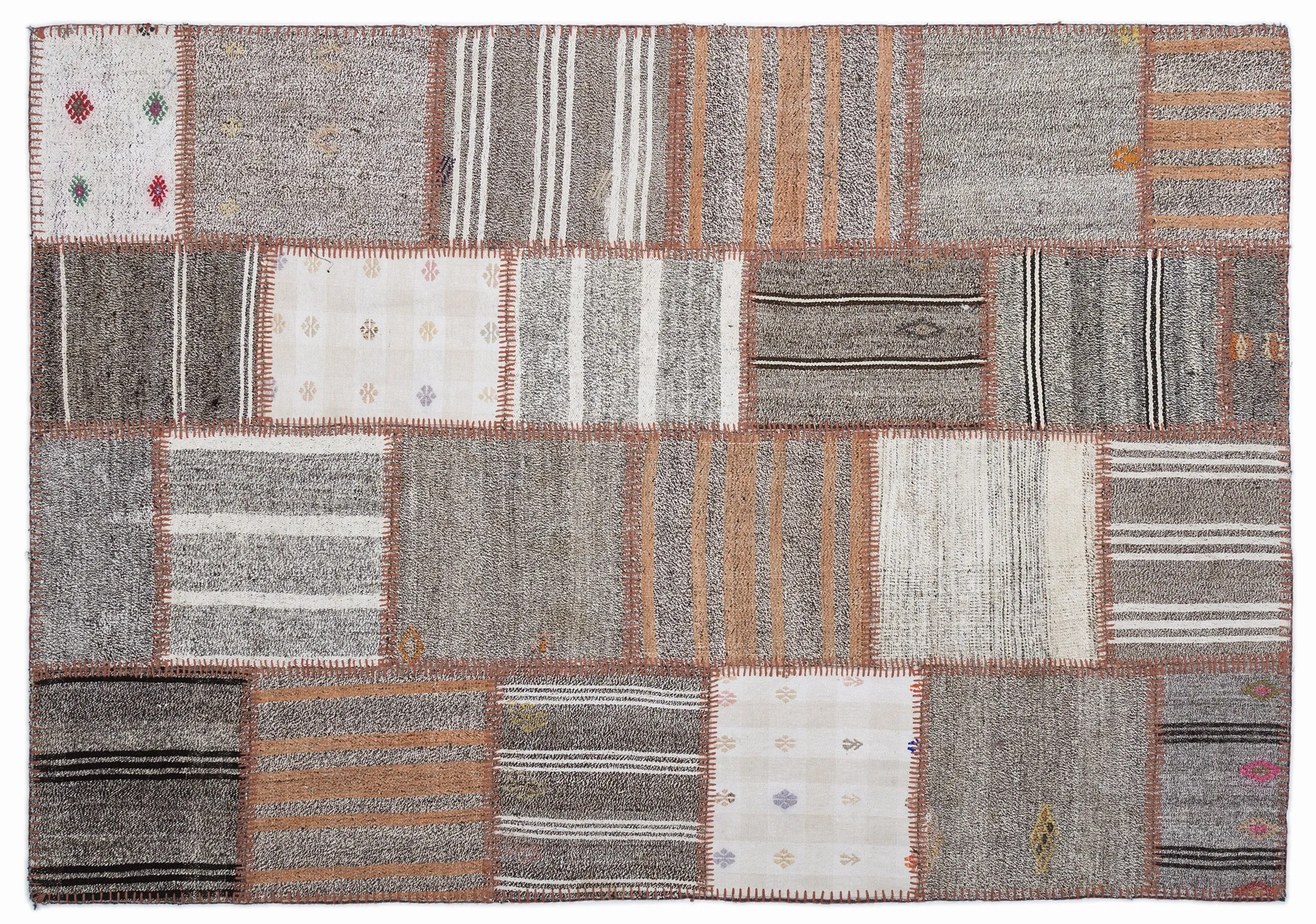 Striped Over Dyed Kilim Patchwork Unique Rug 5'3'' x 7'7'' ft 160 x 230 cm