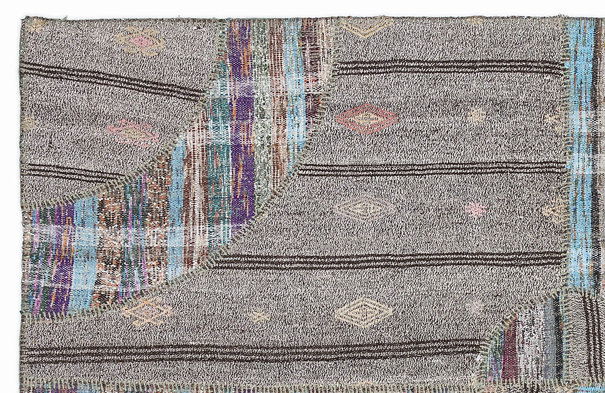 Striped Over Dyed Kilim Patchwork Unique Rug 5'3'' x 7'7'' ft 160 x 230 cm