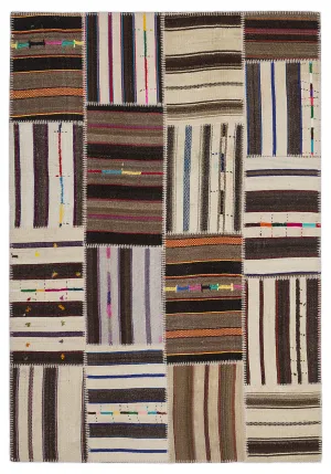 Striped Over Dyed Kilim Patchwork Unique Rug 5'3'' x 7'7'' ft 160 x 230 cm