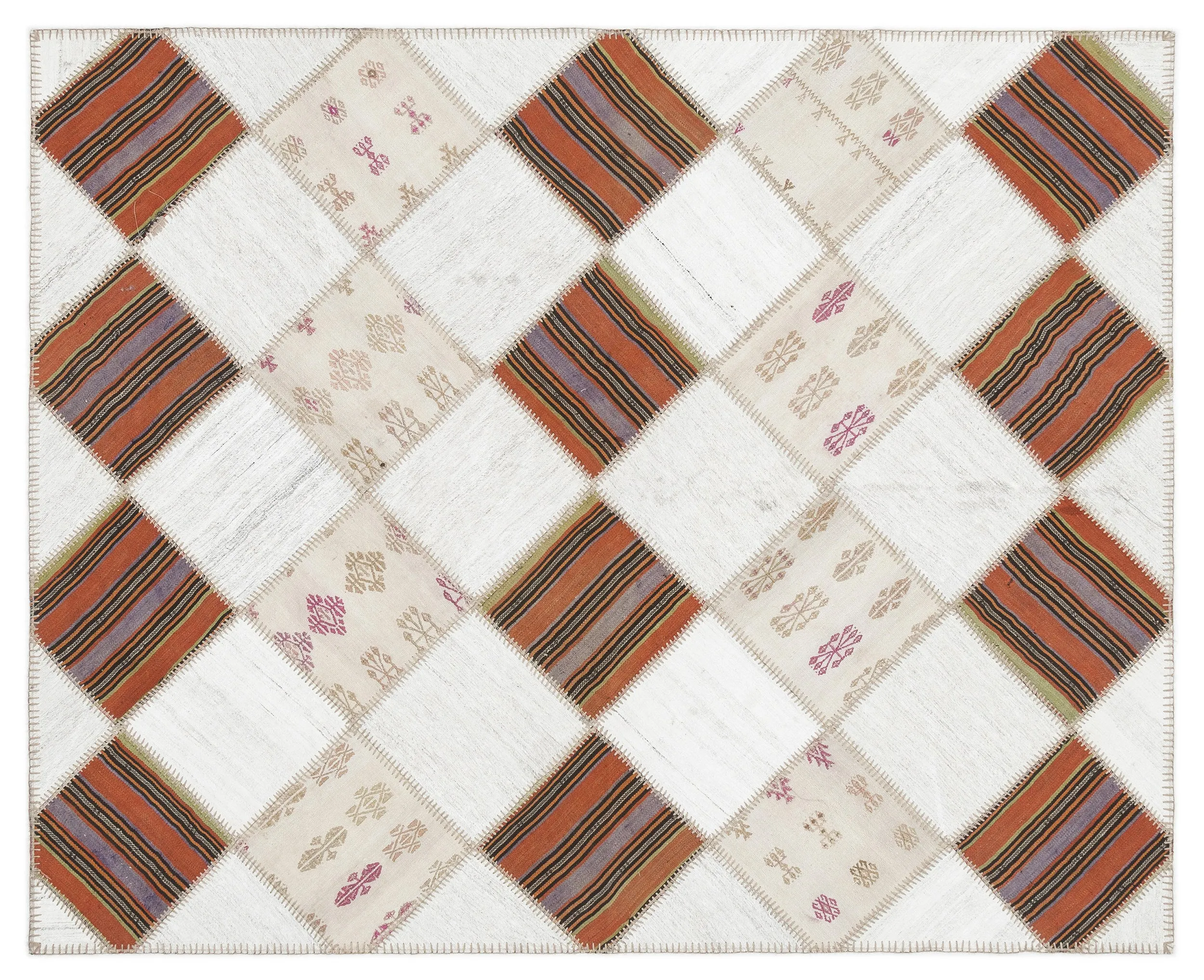 Striped Over Dyed Kilim Patchwork Unique Rug 5'8'' x 7'0'' ft 173 x 214 cm
