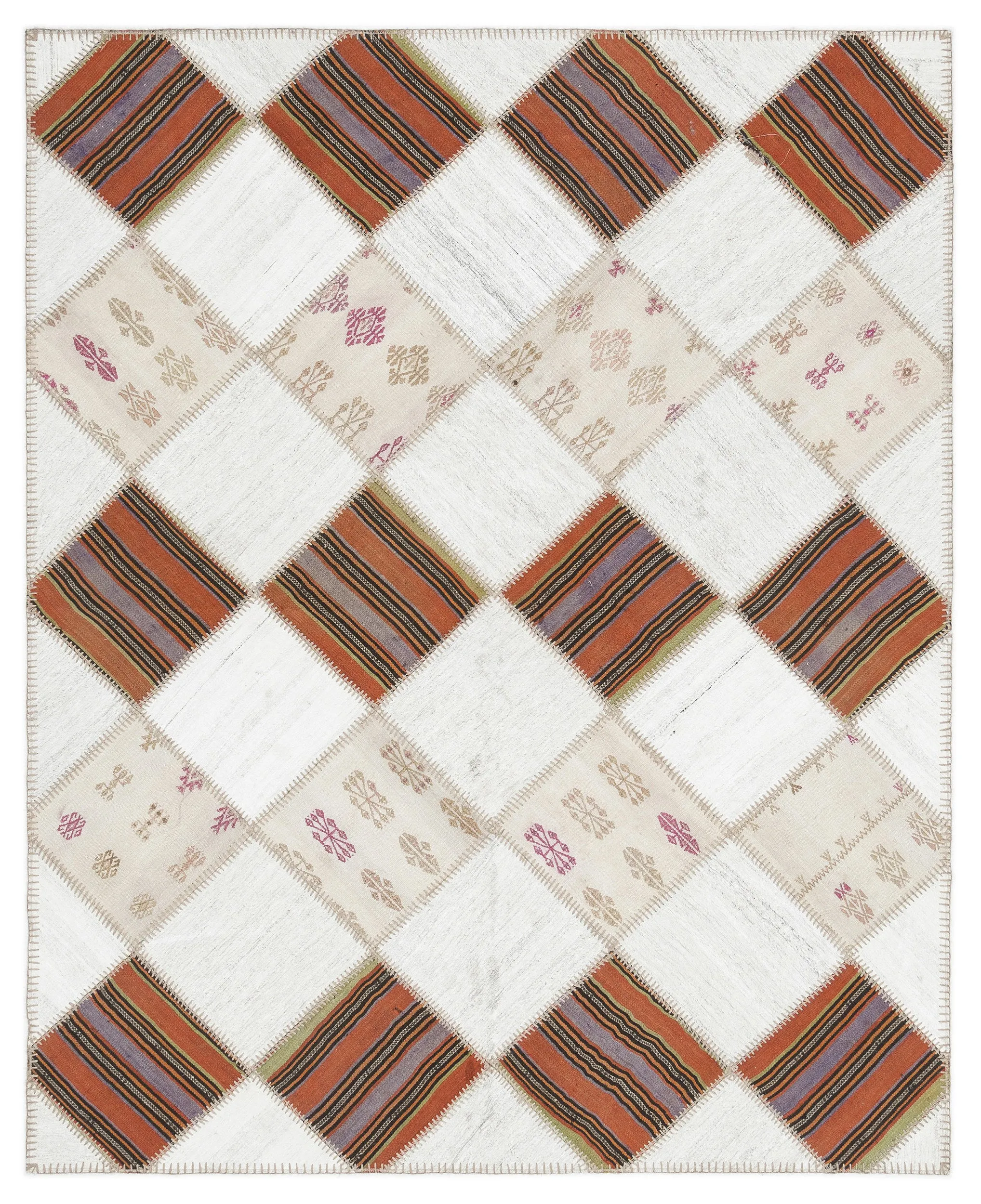 Striped Over Dyed Kilim Patchwork Unique Rug 5'8'' x 7'0'' ft 173 x 214 cm